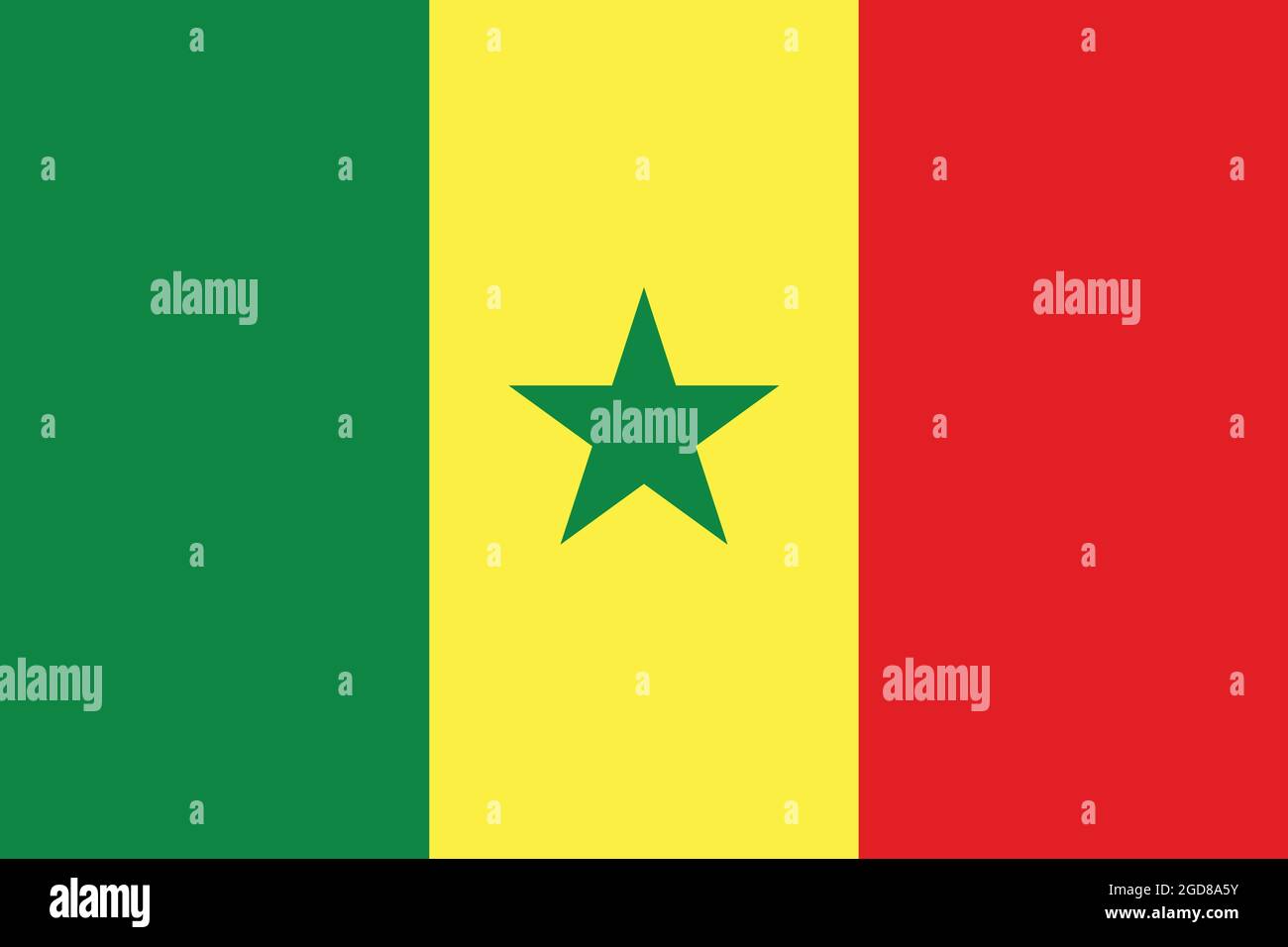 Nationalflagge Senegals Originalgröße und Farben Vektorgrafik, drapeau du Senegal tricolor, Flagge der Republik Senegal Flagge Stock Vektor