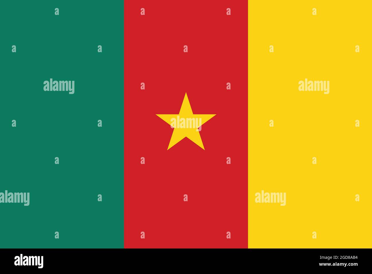 Nationalflagge von Kamerun Originalgröße und Farben Vektordarstellung, kamerunische Flagge oder Drapeau du Cameroun haben den Stern der Einheit, Panafrikanisch Stock Vektor