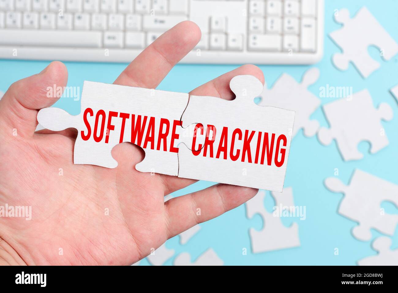 Text zeigt Inspiration Software Cracking. Änderung des Internetkonzepts von Software zum Entfernen oder Deaktivieren von Funktionen Erstellen eines unfertigen Weißen Stockfoto