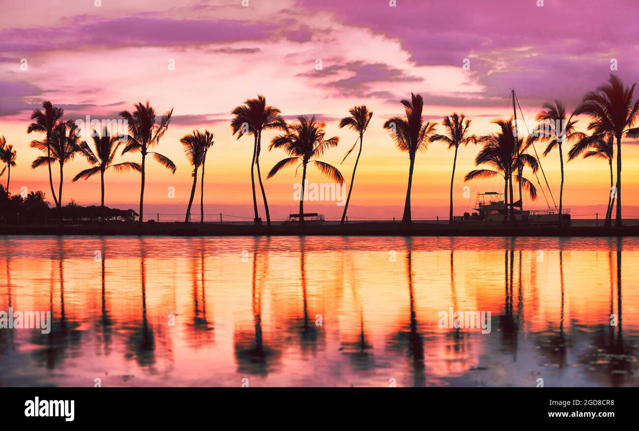 Hawaii Strand Sonnenuntergang szenische Panorama Banner Hintergrund für Sommerurlaub, romantische Flitterwochen Reiseziele Stockfoto