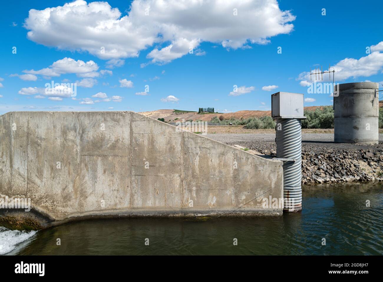 Betonkonstruktionen am Ringold-Staudamm in Washington, USA Stockfoto