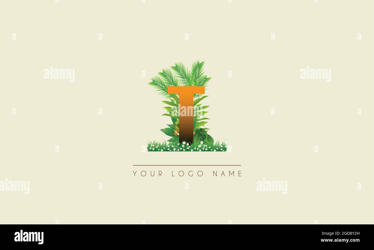 Anfangsbuchstabe T Exotic Summer Tropical Palm Leaves erfrischendes Beach  Icon Logo-Design Stock-Vektorgrafik - Alamy
