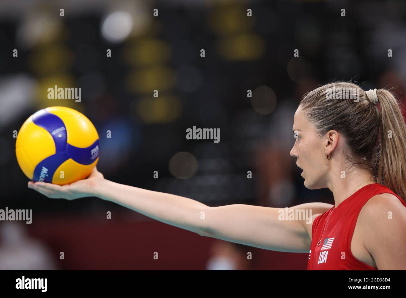 Tokio, Japan. August 2021. Andrea Drews (USA) Volleyball: Frauen-Finalspiel zwischen den Vereinigten Staaten 3-0 Brasilien während der Olympischen Spiele 2020 in Tokio in der Ariake Arena in Tokio, Japan. Quelle: Naoki Nishimura/AFLO SPORT/Alamy Live News Stockfoto