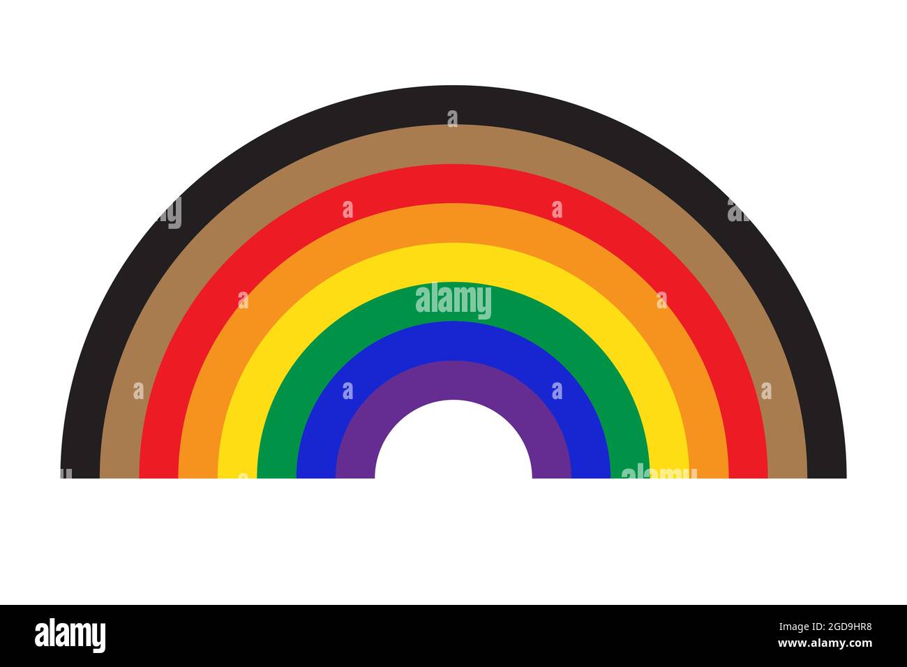 Rainbow-Ikone mit neuer Stolz-Flagge LGBTQ. Redesign mit schwarzen und braunen Streifen. Flache Vektorgrafik Stock Vektor