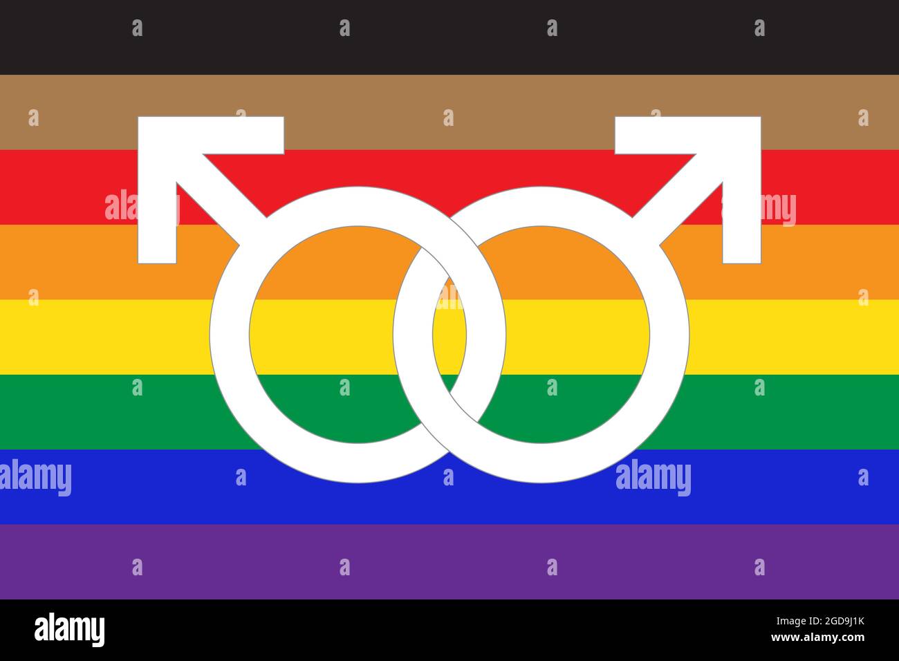 Neue LGBTQ Stolz Flagge mit Homosexuell Symbol Symbol im Inneren. Flache Vektorgrafik Stock Vektor