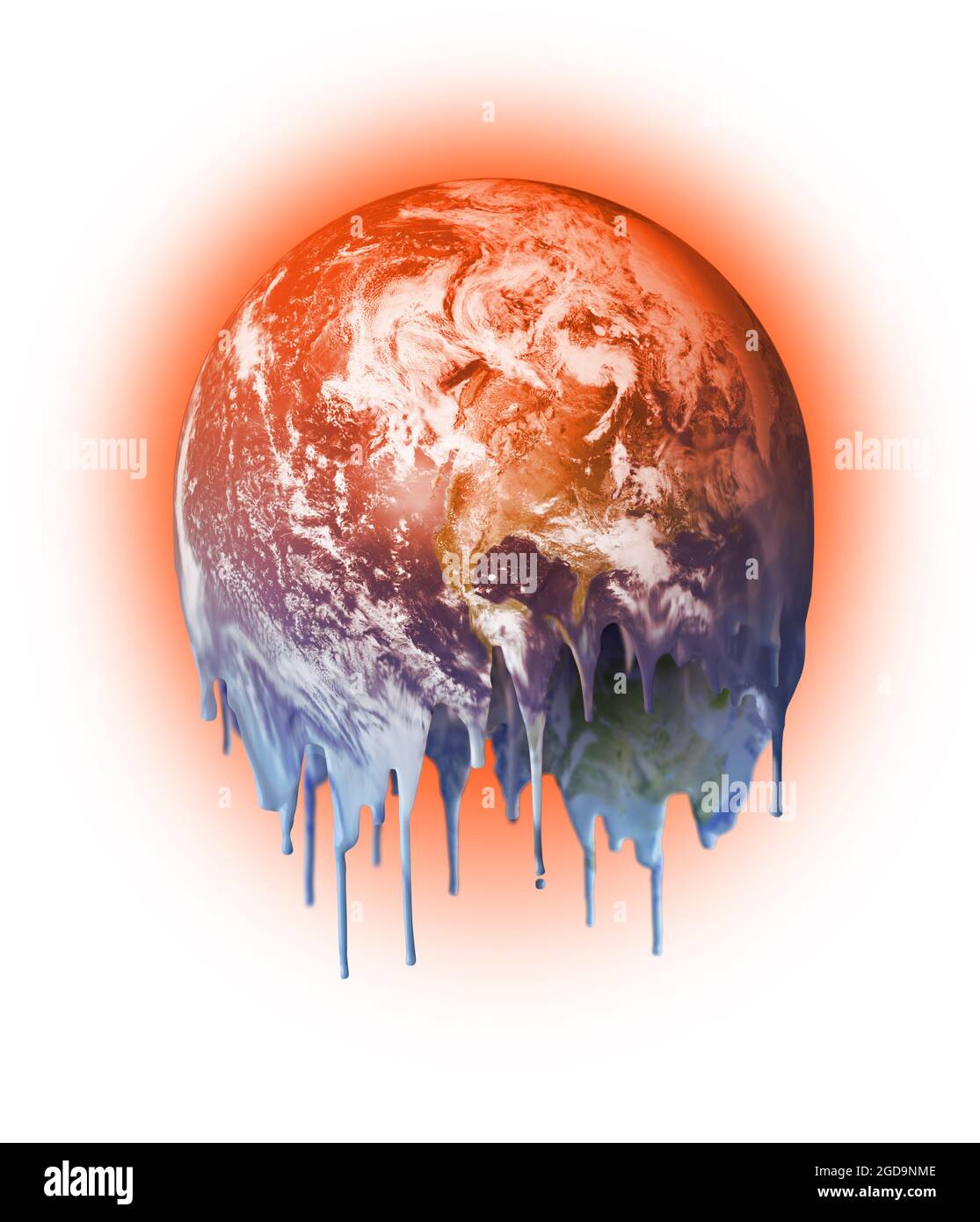 Schmelzender heißer und tropfender unbewohnbarer Planet Erde, Konzept der globalen Erwärmung des Klimawandels Stockfoto