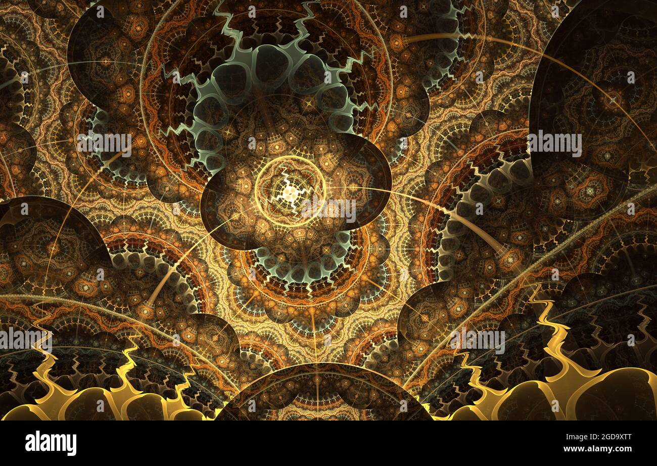 Fractal Julian Steampunk Schmuck Hintergrund - Fractal Art. Schöne fraktale Illustration. Perfektion in der Geometrie. Stockfoto