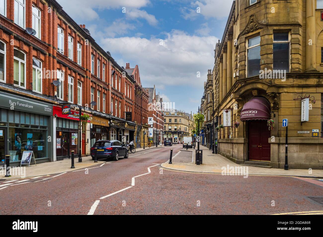 11.08.21 Bury, Greater Manchester, Großbritannien. Geschäftsviertel im Stadtzentrum von Bury Stockfoto