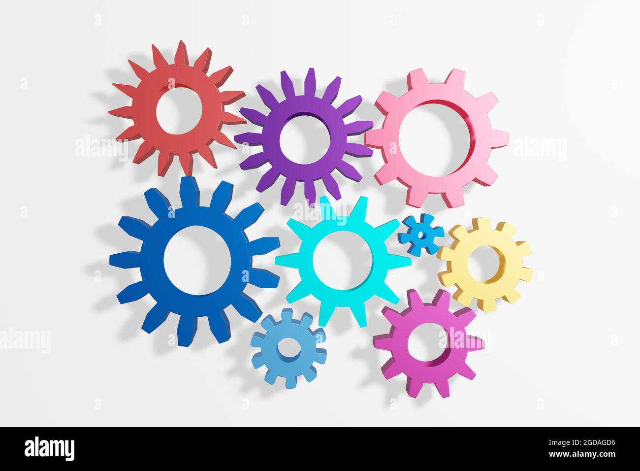 Bunte Zahnräder Industrieteile und Ausrüstung. 3D-Illustration. Hochwertige 3d-Illustration Stockfoto