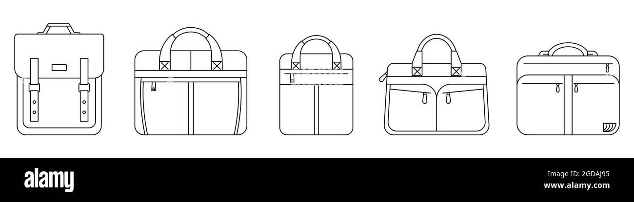 Aktenkoffer-Symbol. Vektorgrafik. Satz schwarzer linearer Aktentaschensymbole. Isolierte Herrentaschen Stock Vektor