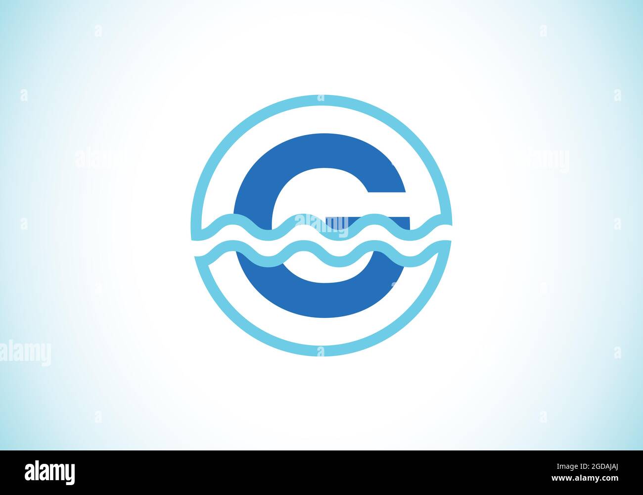 Anfängliches G-Monogramm-Alphabet in einem Kreis mit Wasserwellen. Wasserwellen-Logo-Design. Logo für den Ozean, das Seegeschäft und die Unternehmensidentität Stock Vektor
