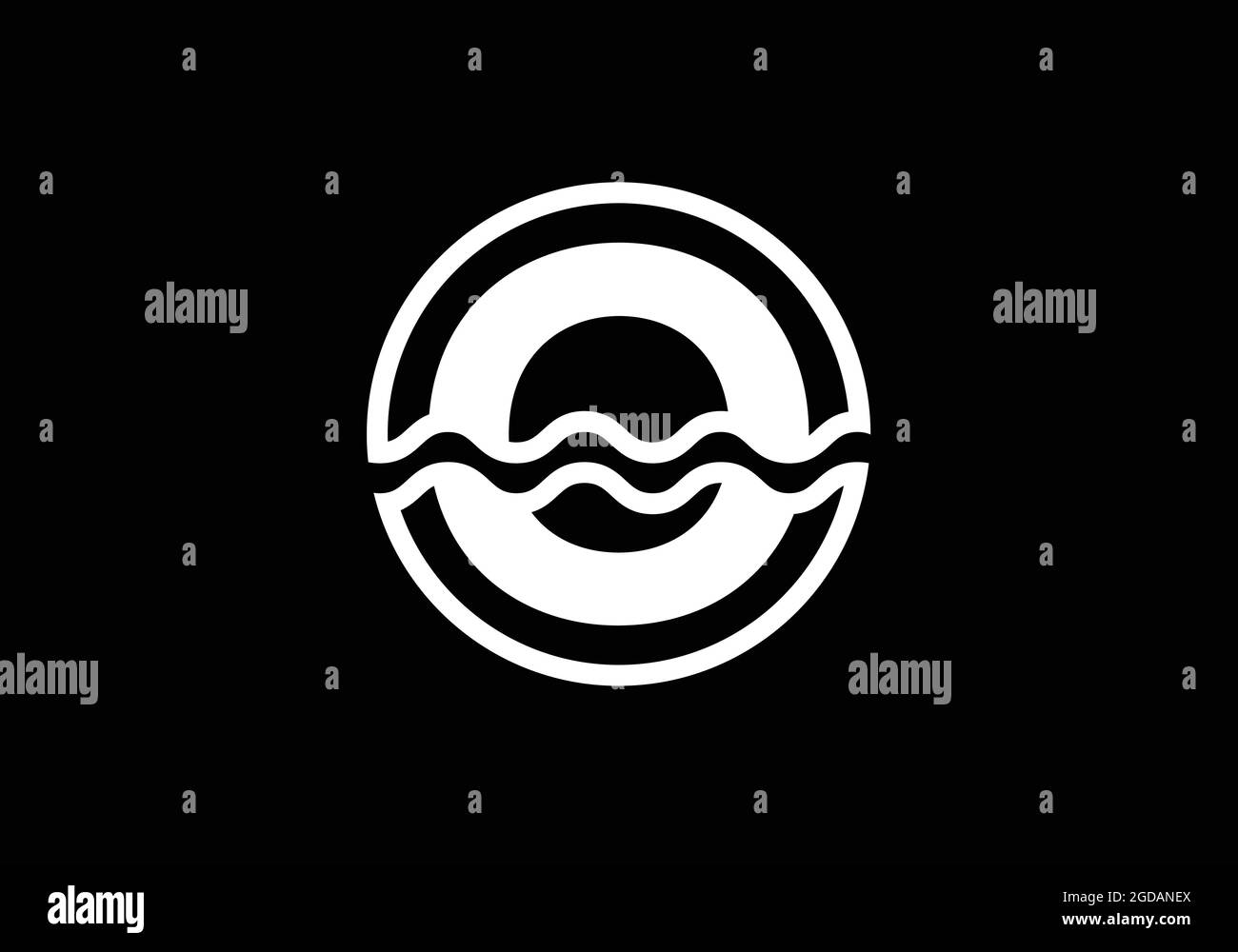 Initiales O-Monogramm-Alphabet in einem Kreis mit Wasserwellen. Wasserwellen-Logo-Design. Logo für den Ozean, das Seegeschäft und die Unternehmensidentität Stock Vektor