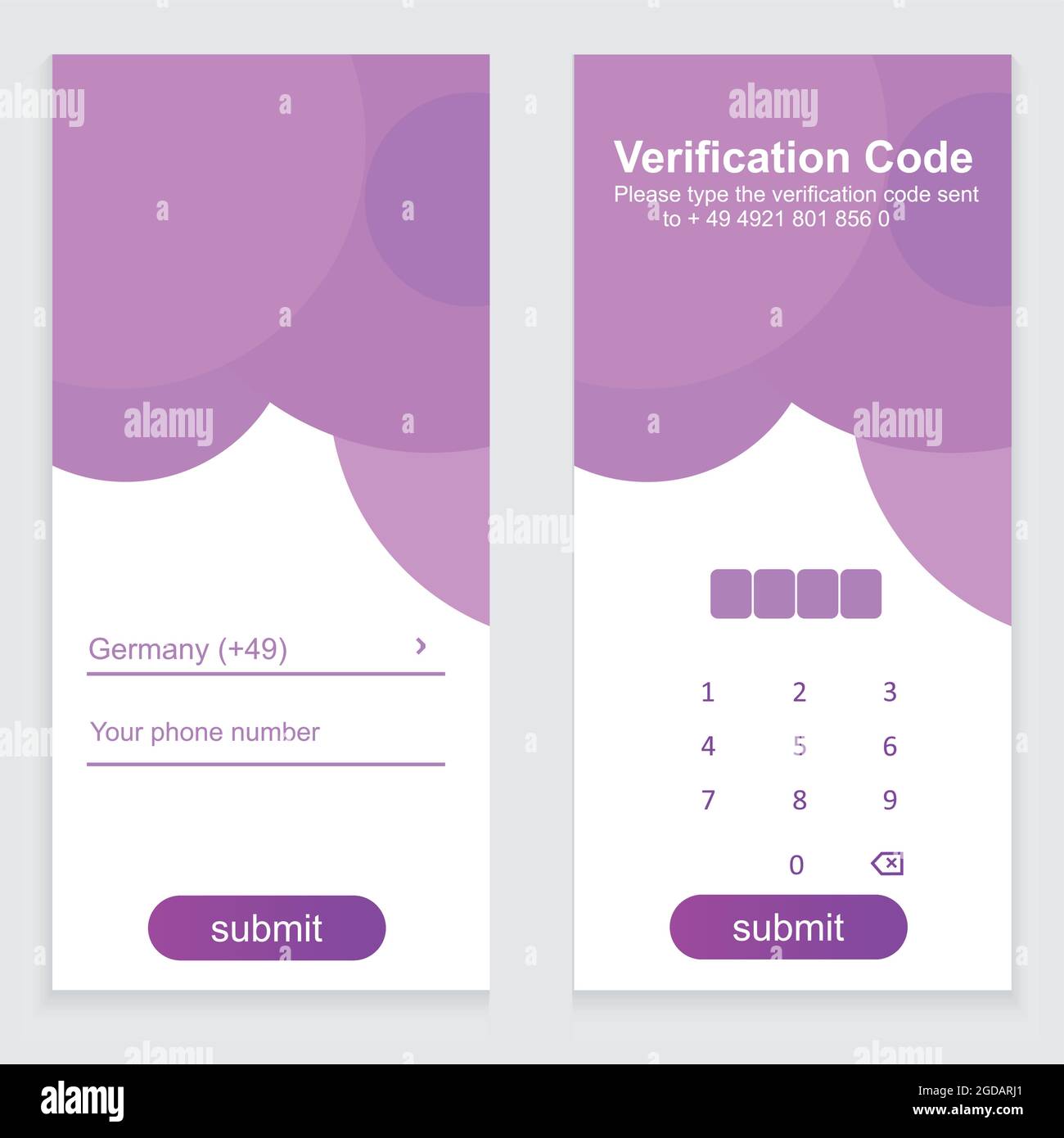 Der Prozess der Überprüfung des Codes anhand der Telefonnummer. Autorisierung. Design der Autorisierung. UI-UX-Design Stock Vektor