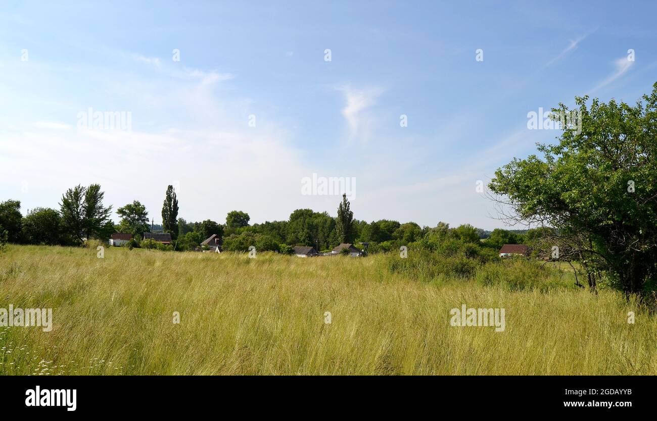 Schöne Horizont-Landschaft in Dorf Wiese auf Farbe natürlichen Hintergrund. Fotografie, bestehend aus Horizont-Landschaft in Wiesendorf an langen Felsvorsprung. Ho Stockfoto