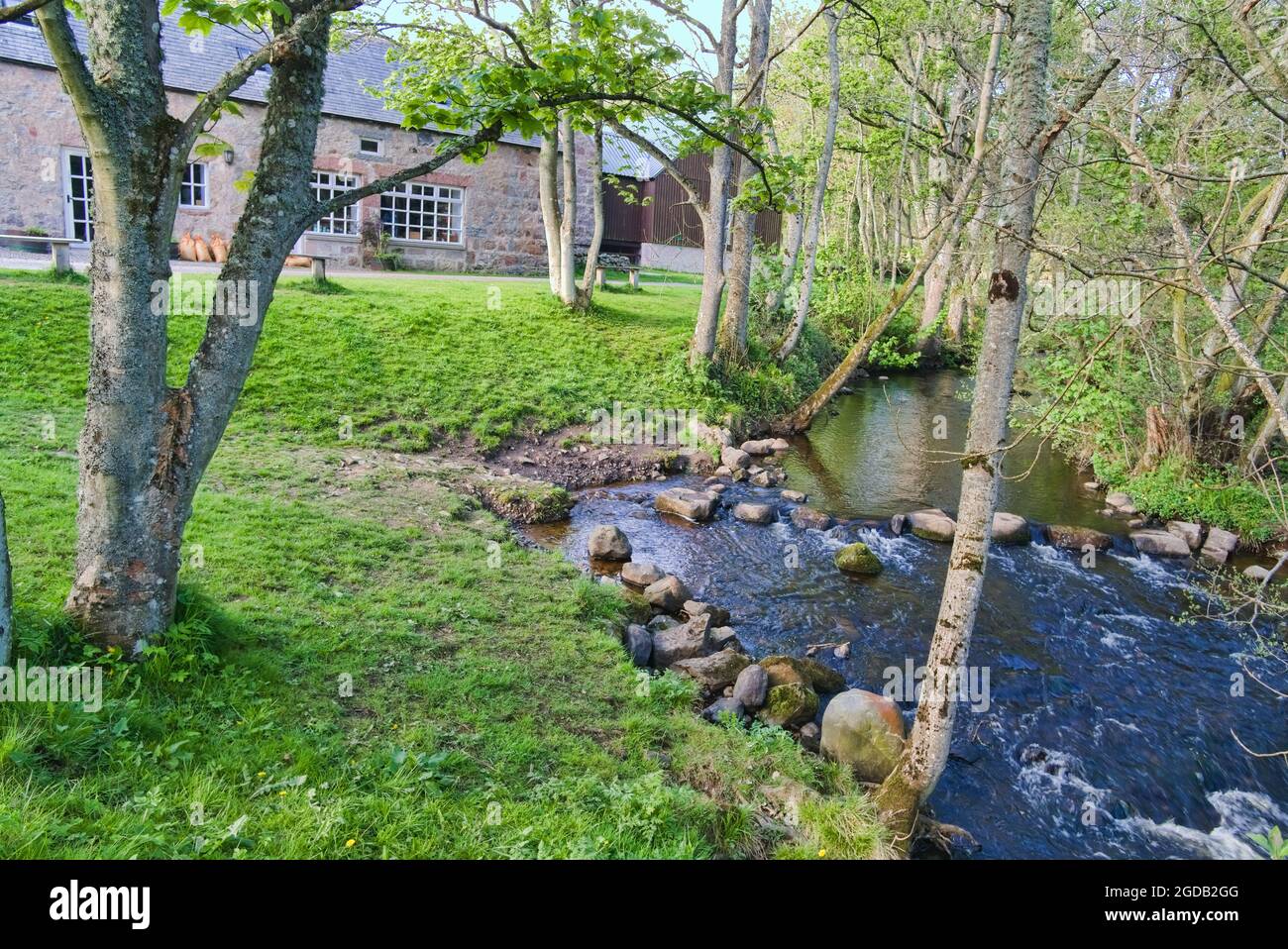 Einkaufszentrum Milton of Crathes, Kunstverkaufszentrum und Bahnhof, Royal Deeside Railway, Banchory, Aberdeenshire, Highland Region, Schottland, Vereinigtes Königreich Stockfoto