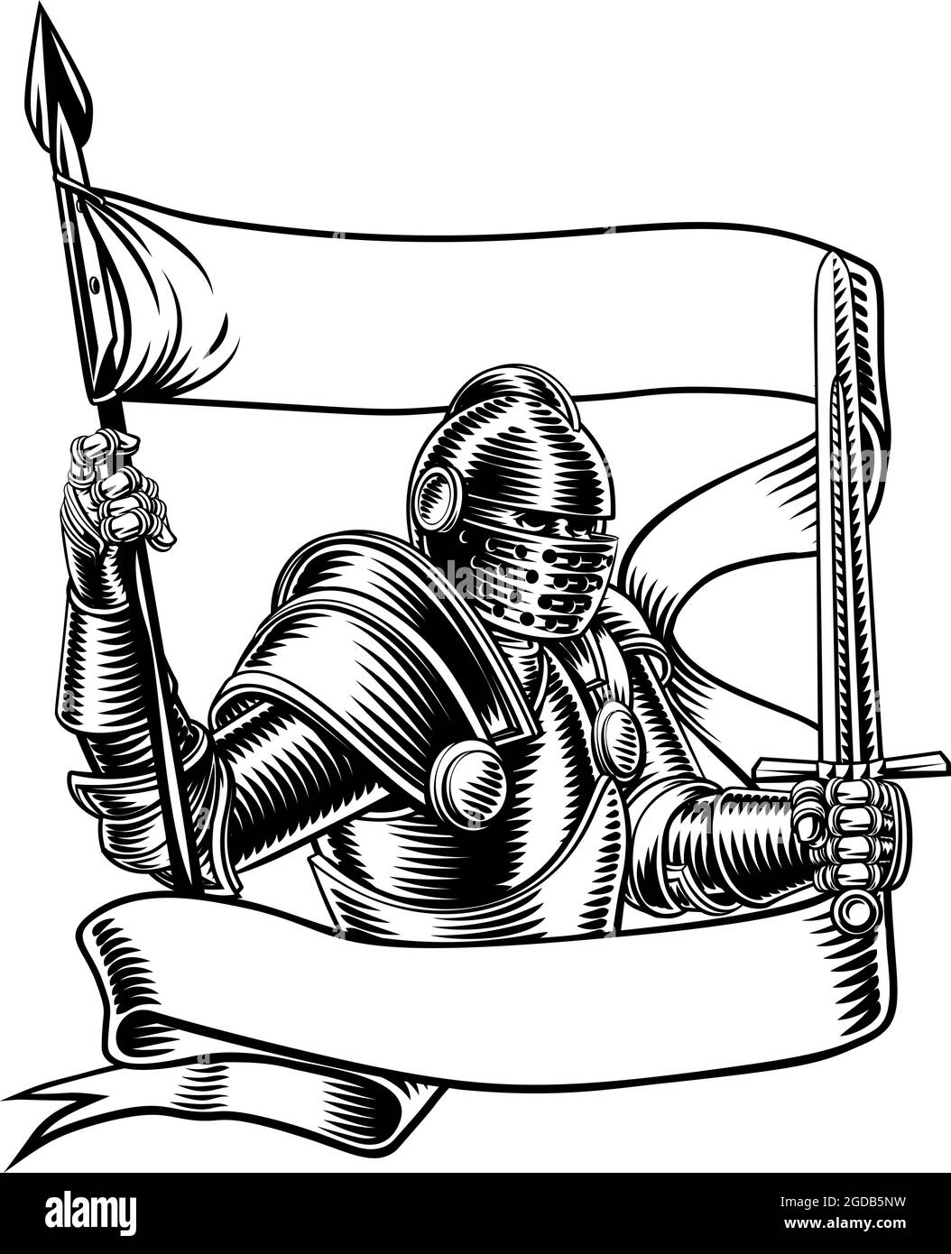 Ritter Mit Banner Kampfflagge Standardband Stock Vektor