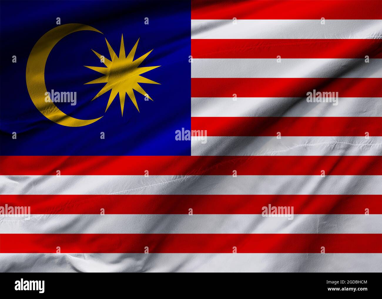 Malaysia Flagge weht im Wind. Hintergrundtextur. Kuala Lumpur, Putrajaya. 3d-Illustration. 3d-Rendering. Stockfoto