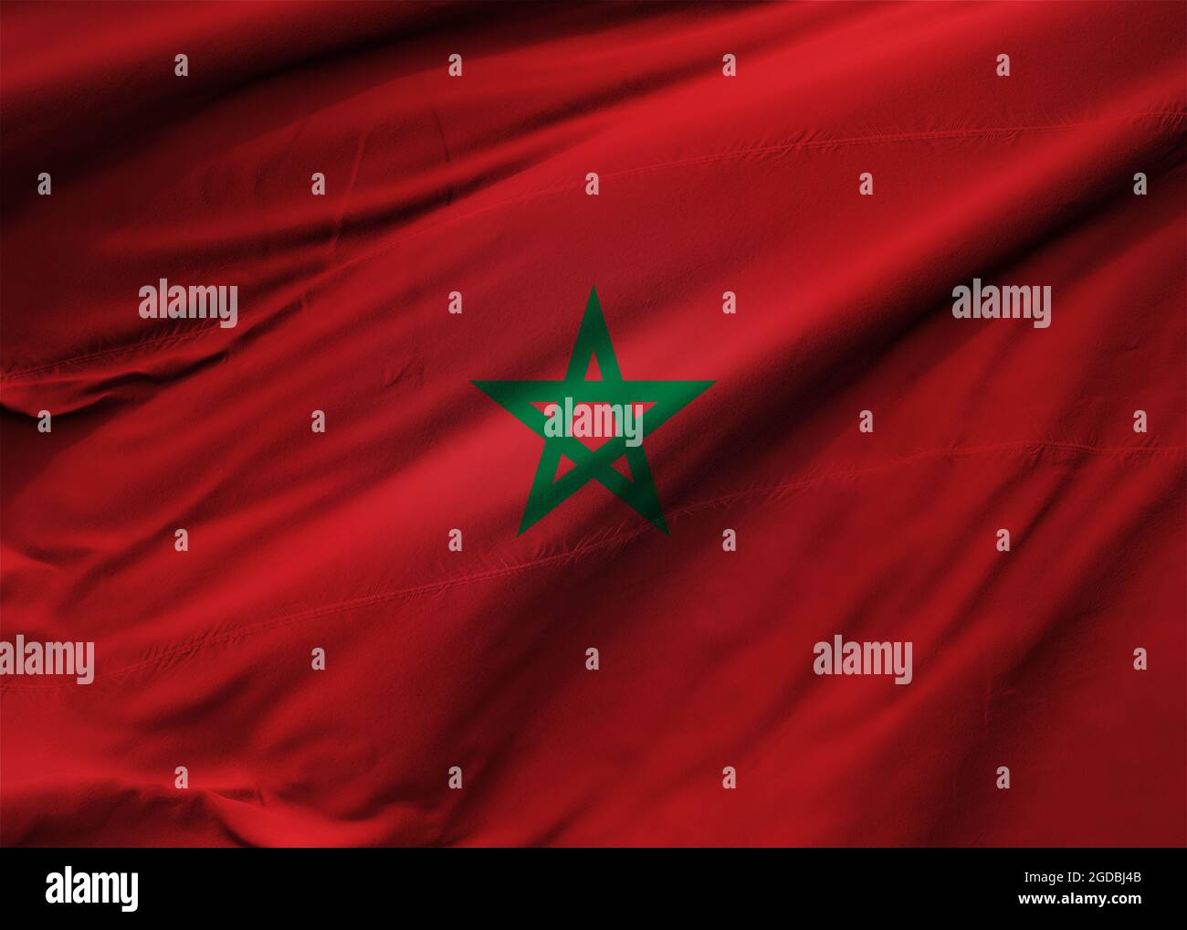 Flagge des Königreichs Marokko weht im Wind. Hintergrundtextur. Rabat, Casca. 3d-Illustration. 3d-Rendering. Stockfoto