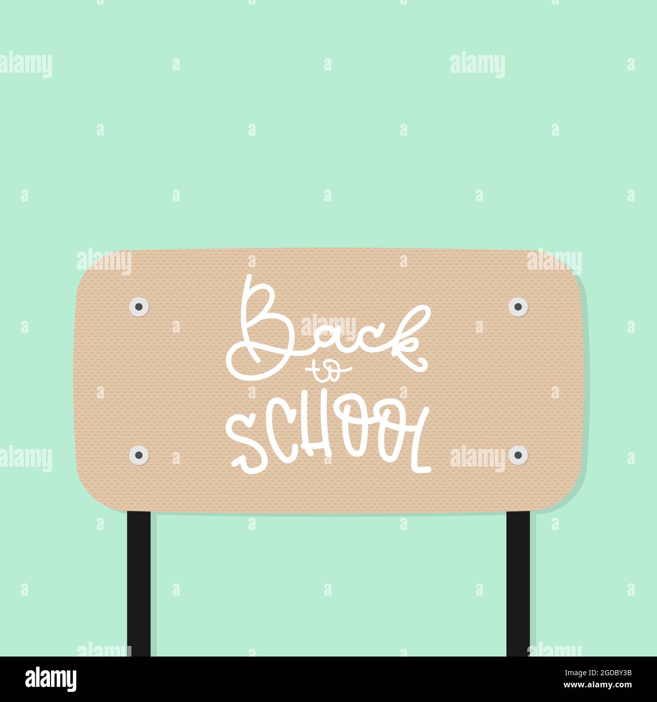 Hölzerne klassische Schule Stuhl Hintergrund. Zurück zur Schule Schriftzug. Vektorgrafik, flaches Design Stock Vektor
