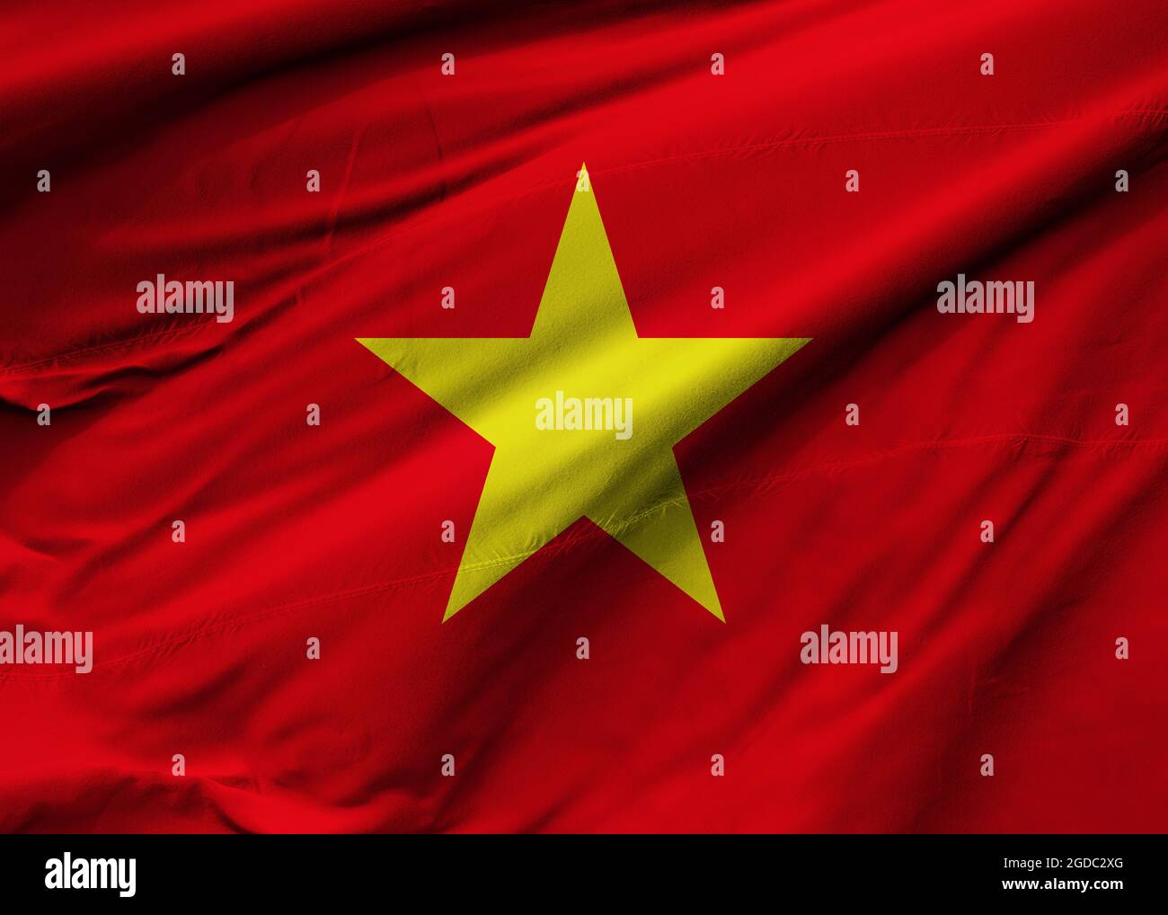 Flagge der sozialistischen Republik Vietnam weht im Wind. Hintergrundtextur. Hanoi. 3d-Illustration. 3d-Rendering. Stockfoto