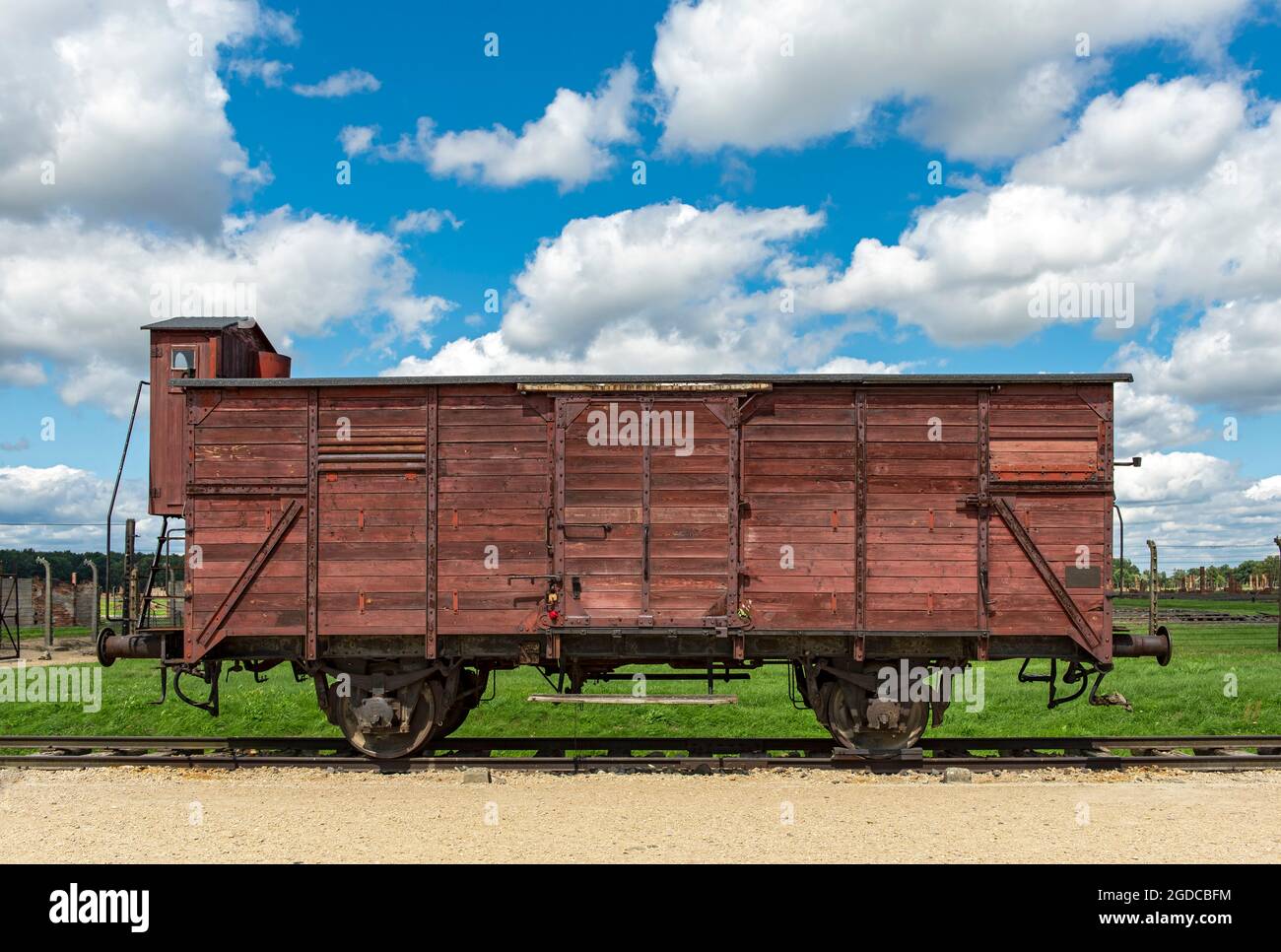 Zugwagen im Konzentrationslager Auschwitz II-Birkenau, Oswiecim, Polen Stockfoto