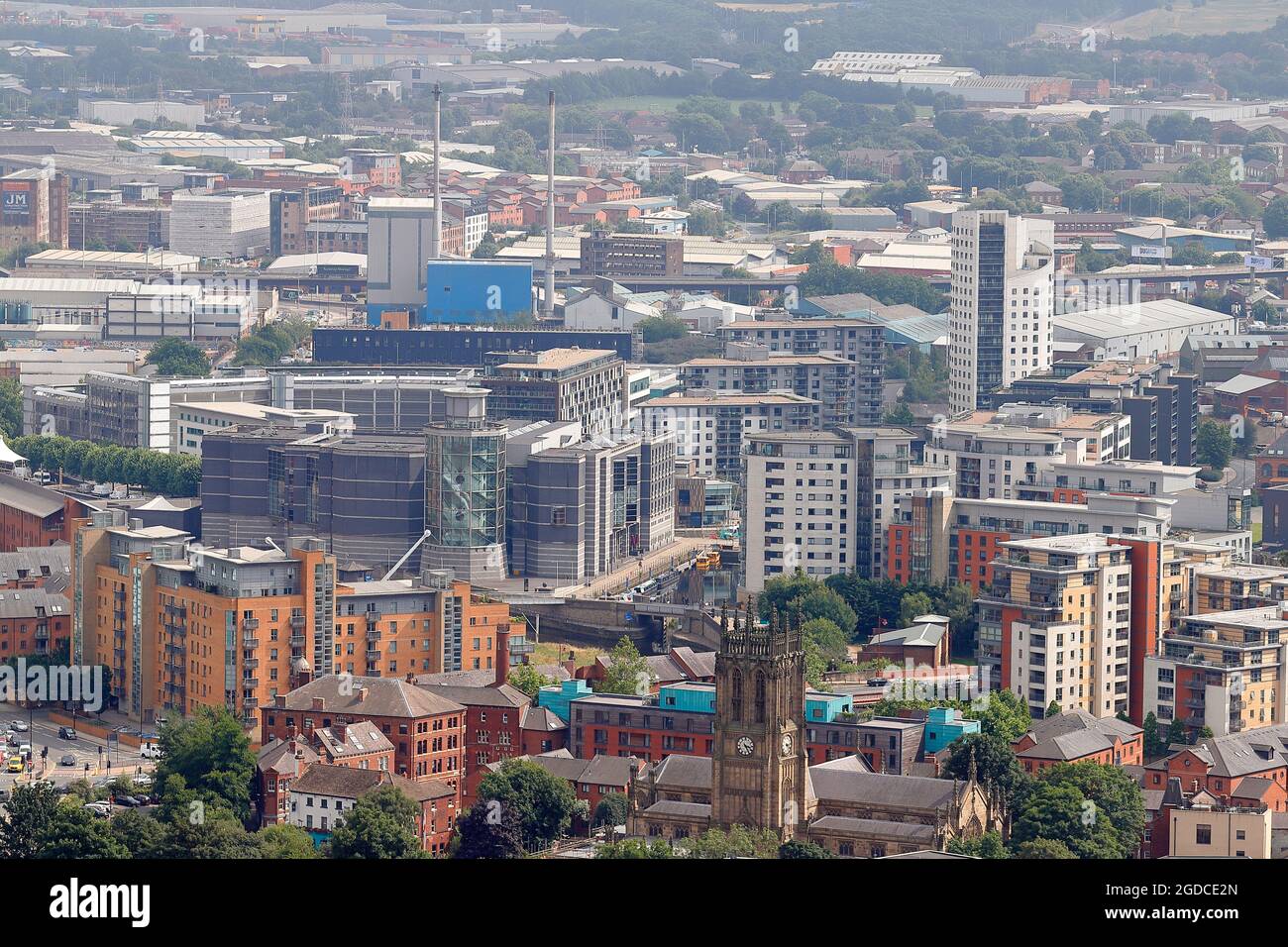 Blick in Richtung LEED sDock vom Altus House Dachdach in Leeds City Centre, West Yorkshire, UK Stockfoto