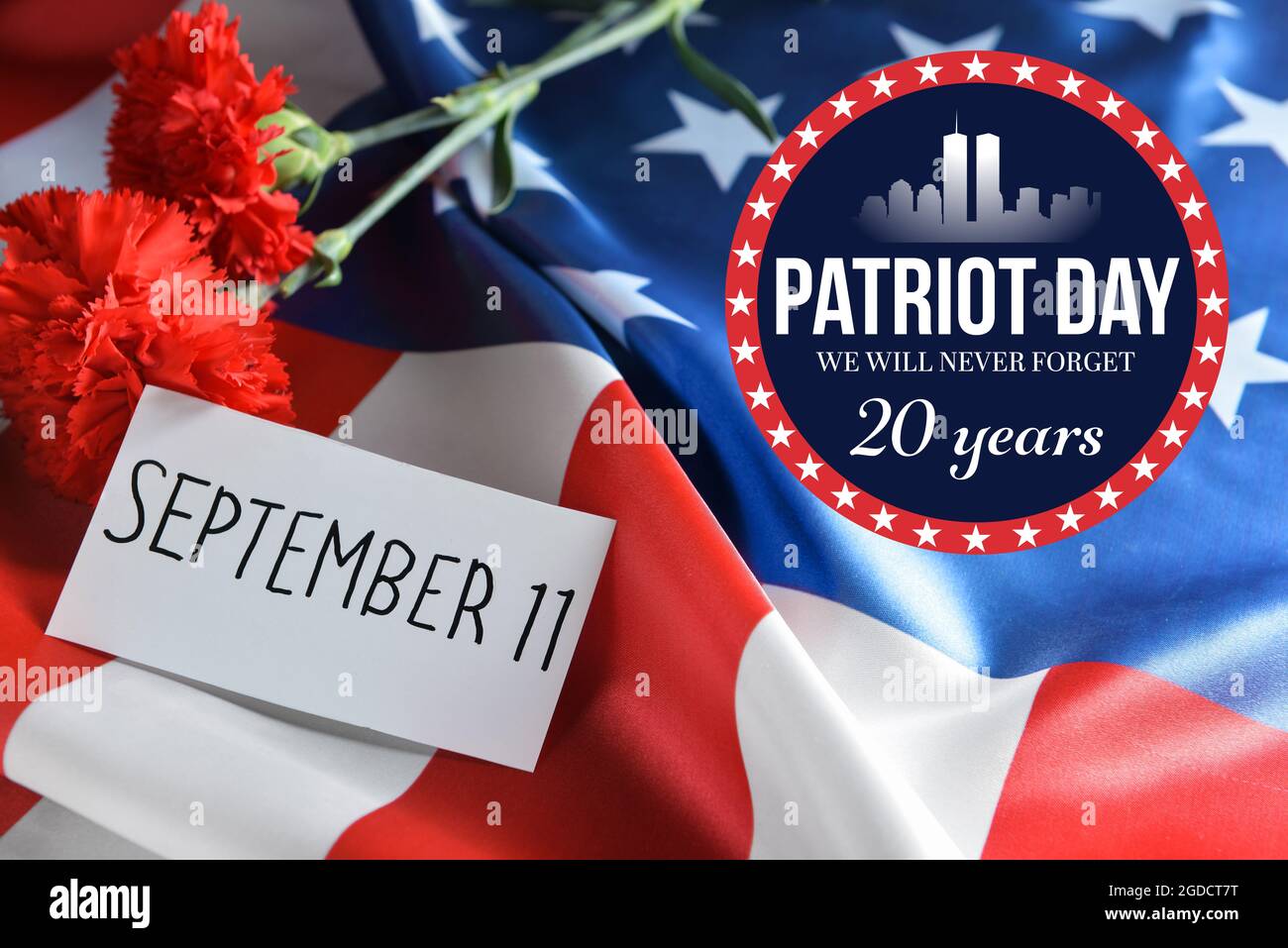 Erinnerungskarte zum Nationalen Tag des Gebets und der Erinnerung an die Opfer der Terroranschläge vom 11. September 2001 Stockfoto
