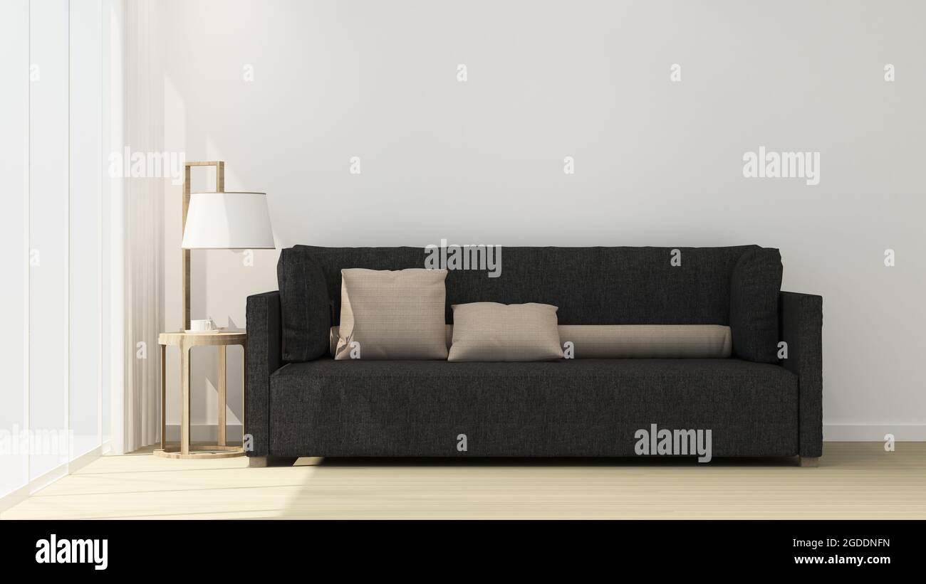 Wohnzimmer am Sonnentag für Kunstraum für Haus oder Hotel - Interieur einfaches Design - 3D-Rendering Stockfoto