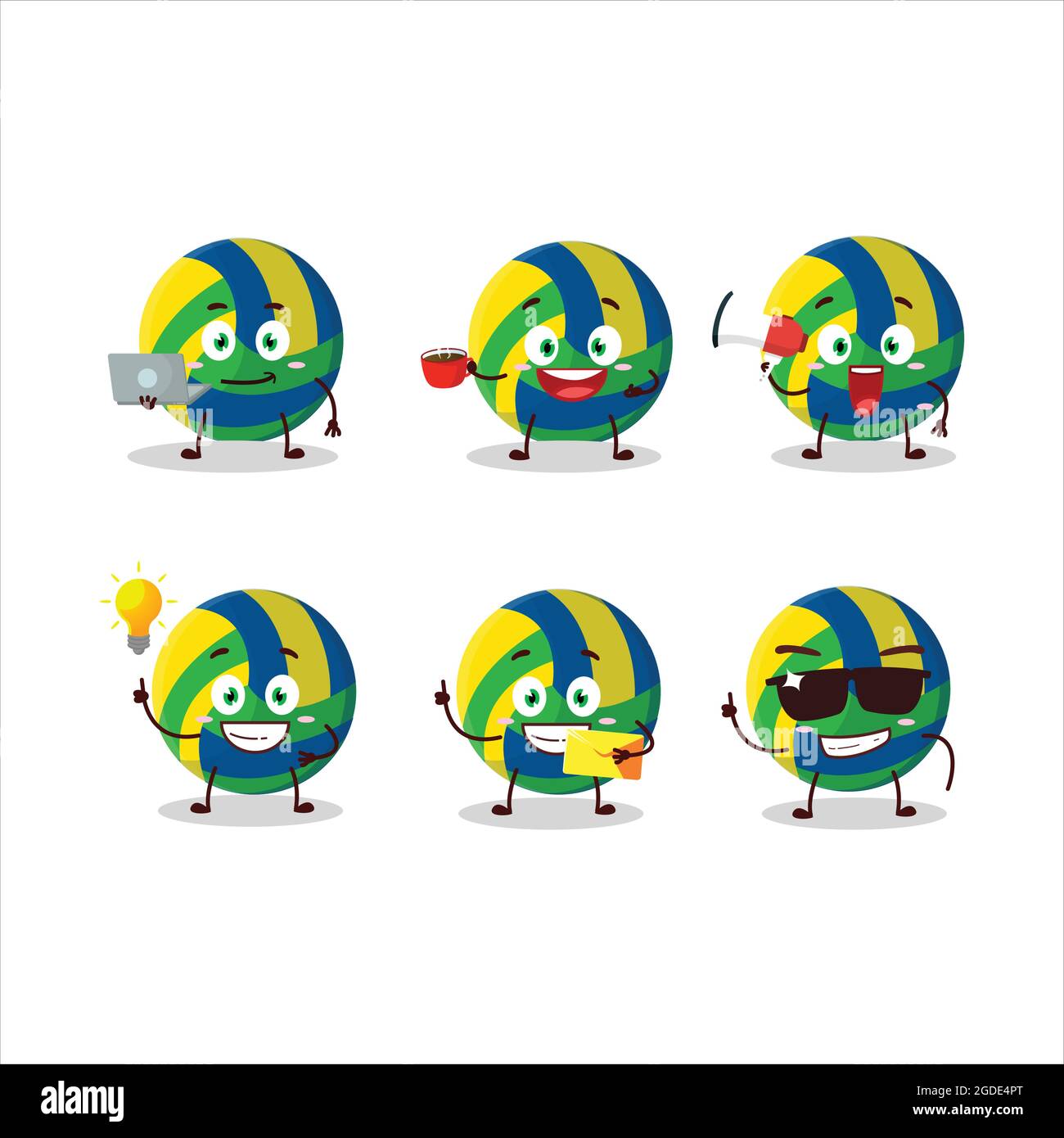 Volleyball Cartoon-Charakter mit verschiedenen Arten von Business-Emoticons. Vektorgrafik Stock Vektor