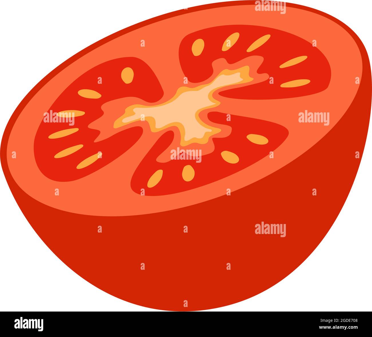 Symbol für halbe Tomaten. Rotes Gemüse, Ernte für Tomatenmark oder Salat. Lebensmittel für eine gesunde Ernährung Stock Vektor