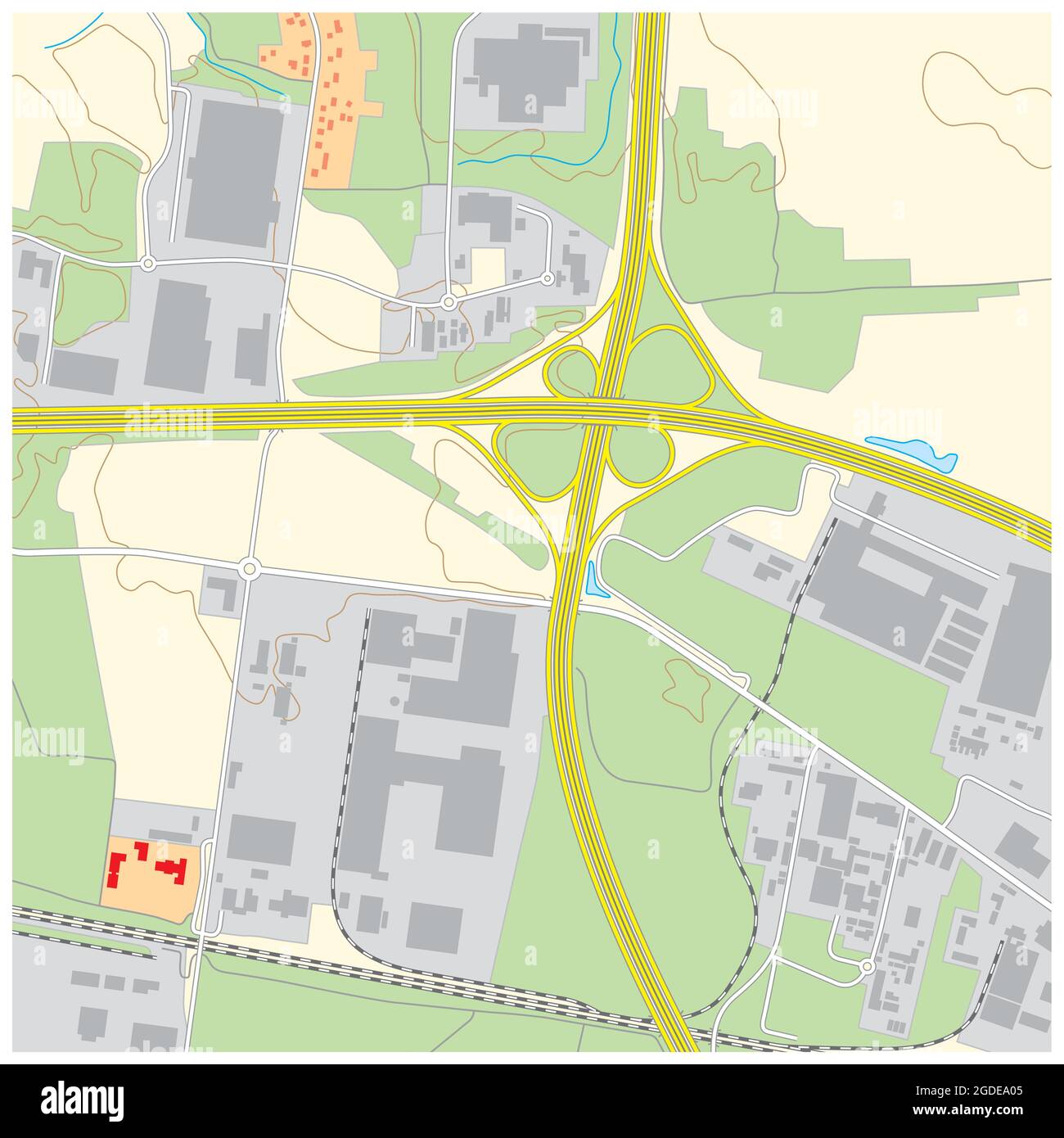 Imaginäre topografische Karte eines Gebiets mit Gebäuden und Straßen Stock Vektor