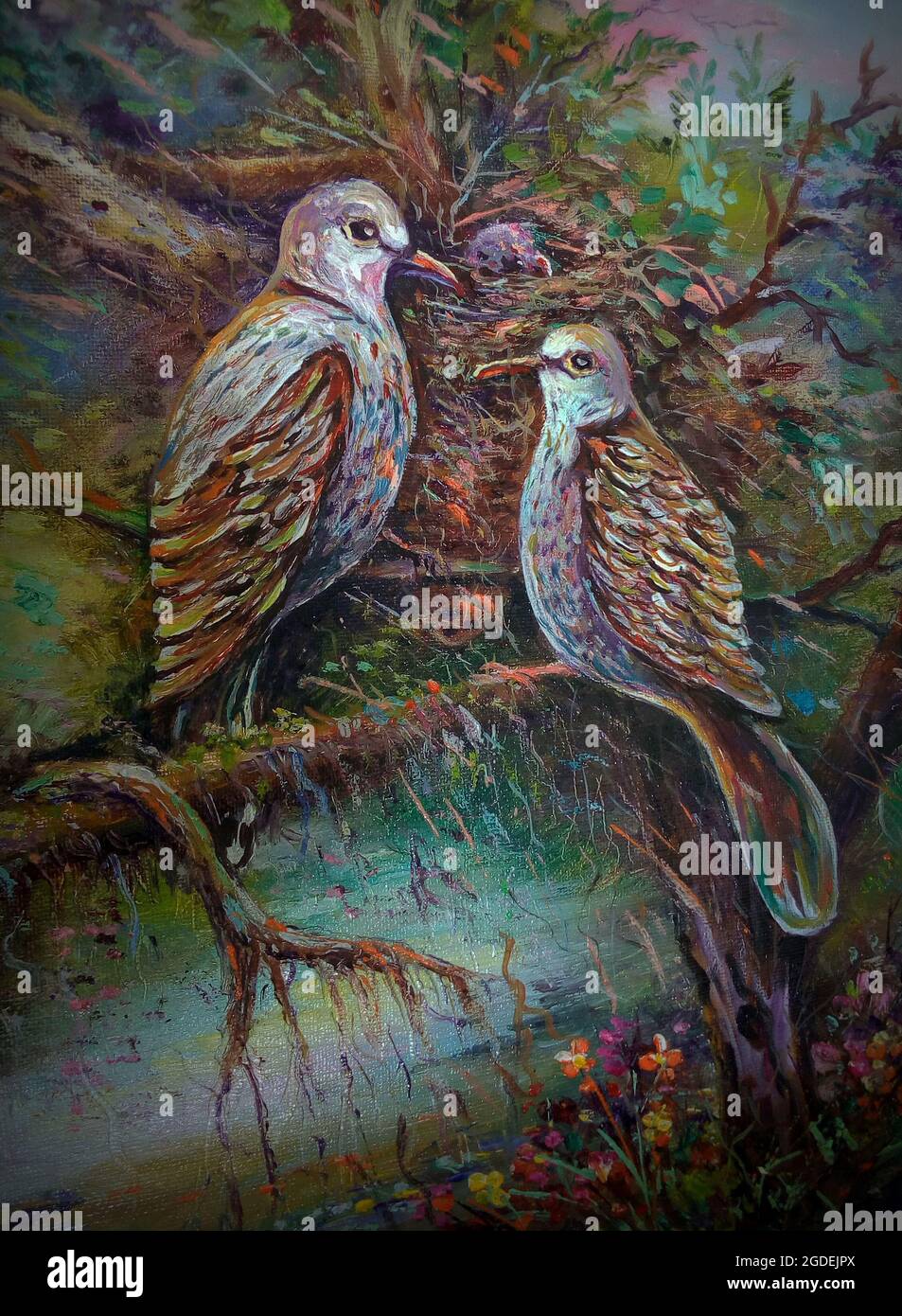 Kunst Malerei schöne Kunst Ölfarbe Vögel aus Thailand Stockfoto
