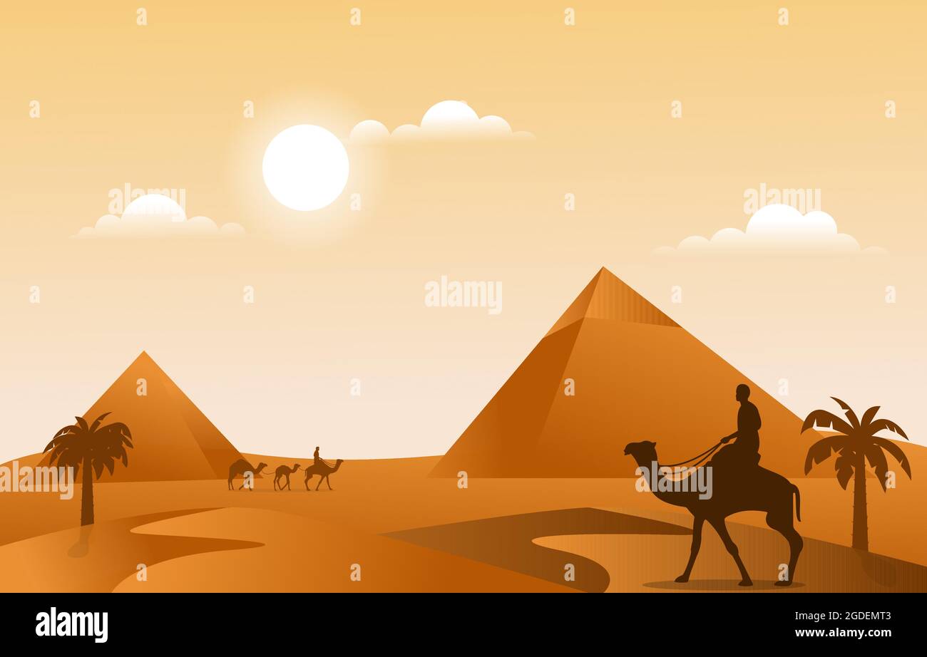Pyramid Desert Muslim Travel Kamel Islamische Kultur Illustration Stock Vektor