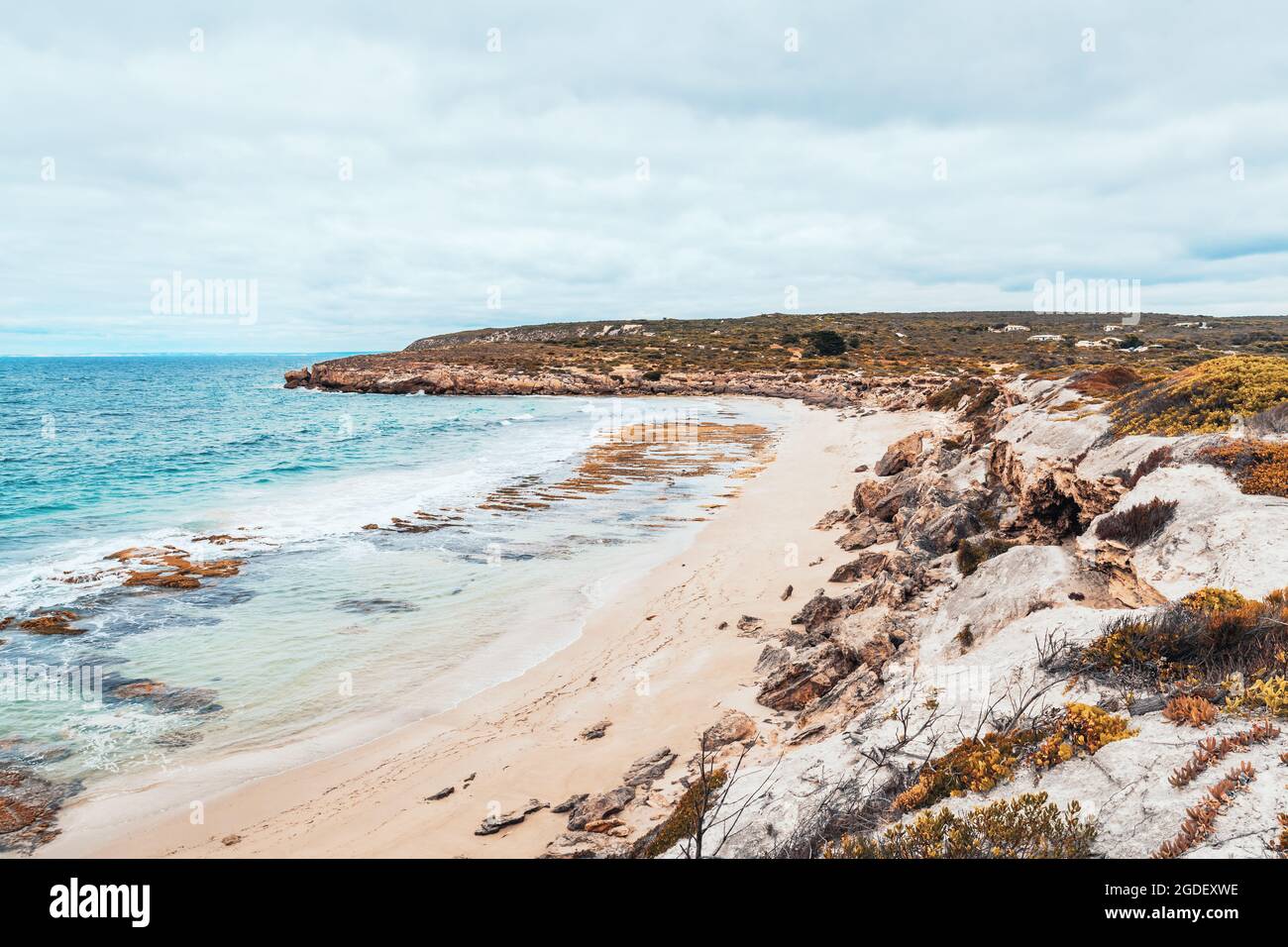 Little Emu Beach an einem bewölkten Tag, Innes National Park, Yorke Peninsula, South Australia Stockfoto