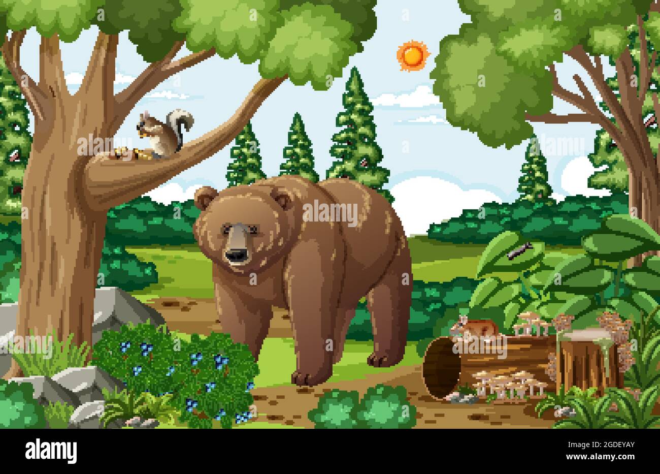 Szene mit Grizzlybären im Wald bei Tagesaufnahme Stock Vektor