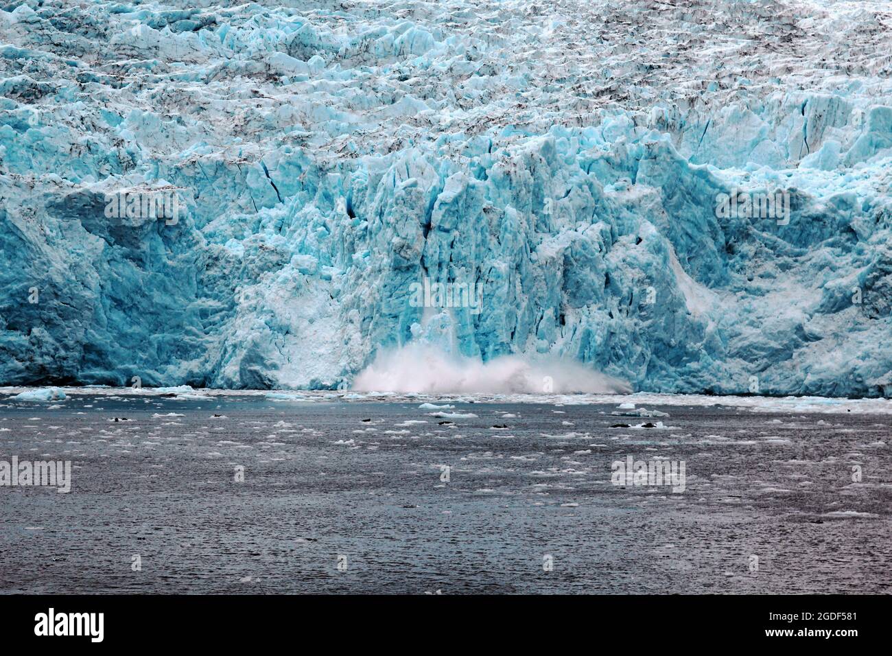 Die Front des Aialik Gletschers im Kenai Fjords Nationalpark im Süden Alaska, USA. Stockfoto