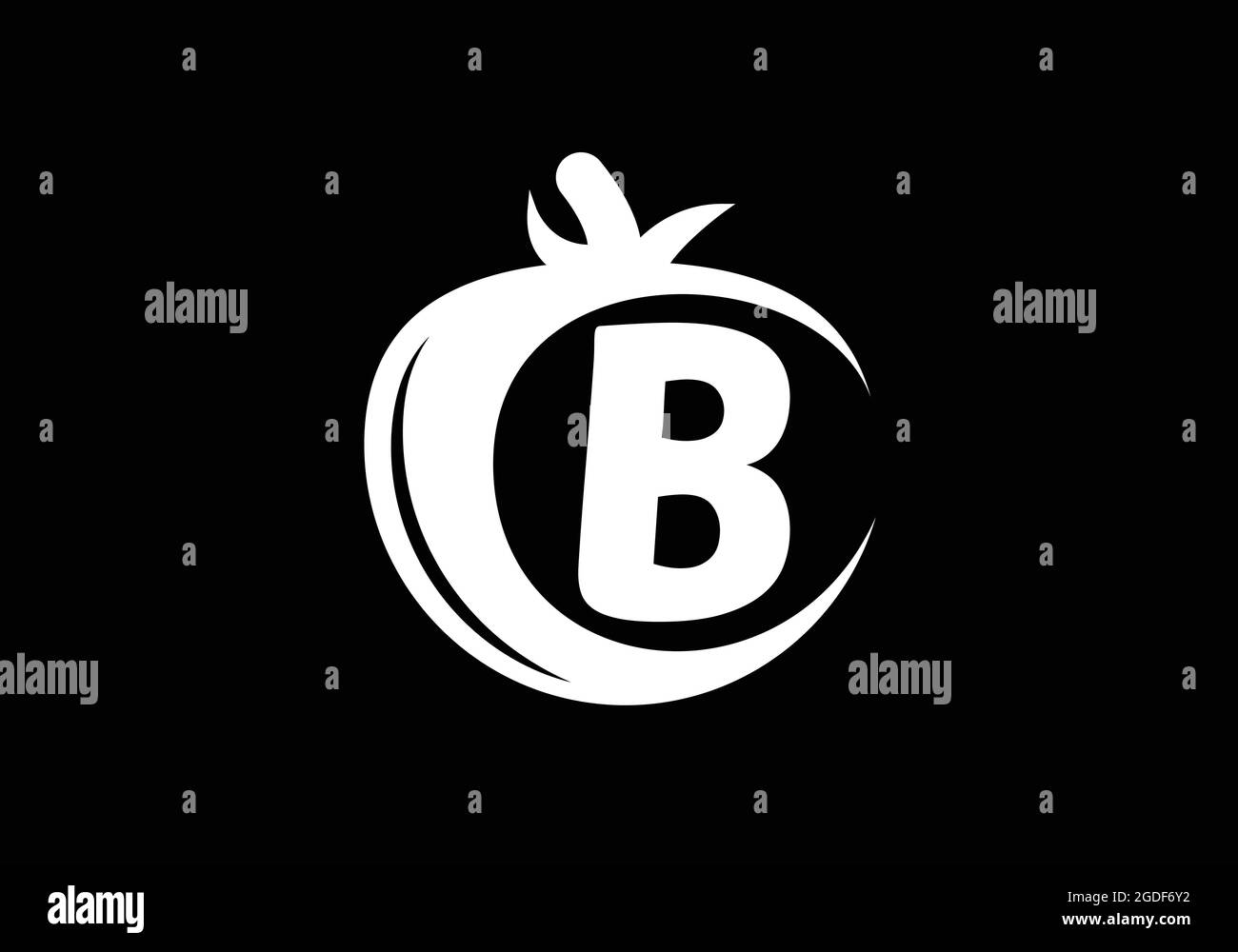 Anfängliches B-Monogramm-Alphabet mit Tomate. Tomate Logo Design-Vorlage. Schrift-Emblem. Modernes Vektor-Logo für Bio-Lebensmittel-Geschäft und Firmenidentität Stock Vektor