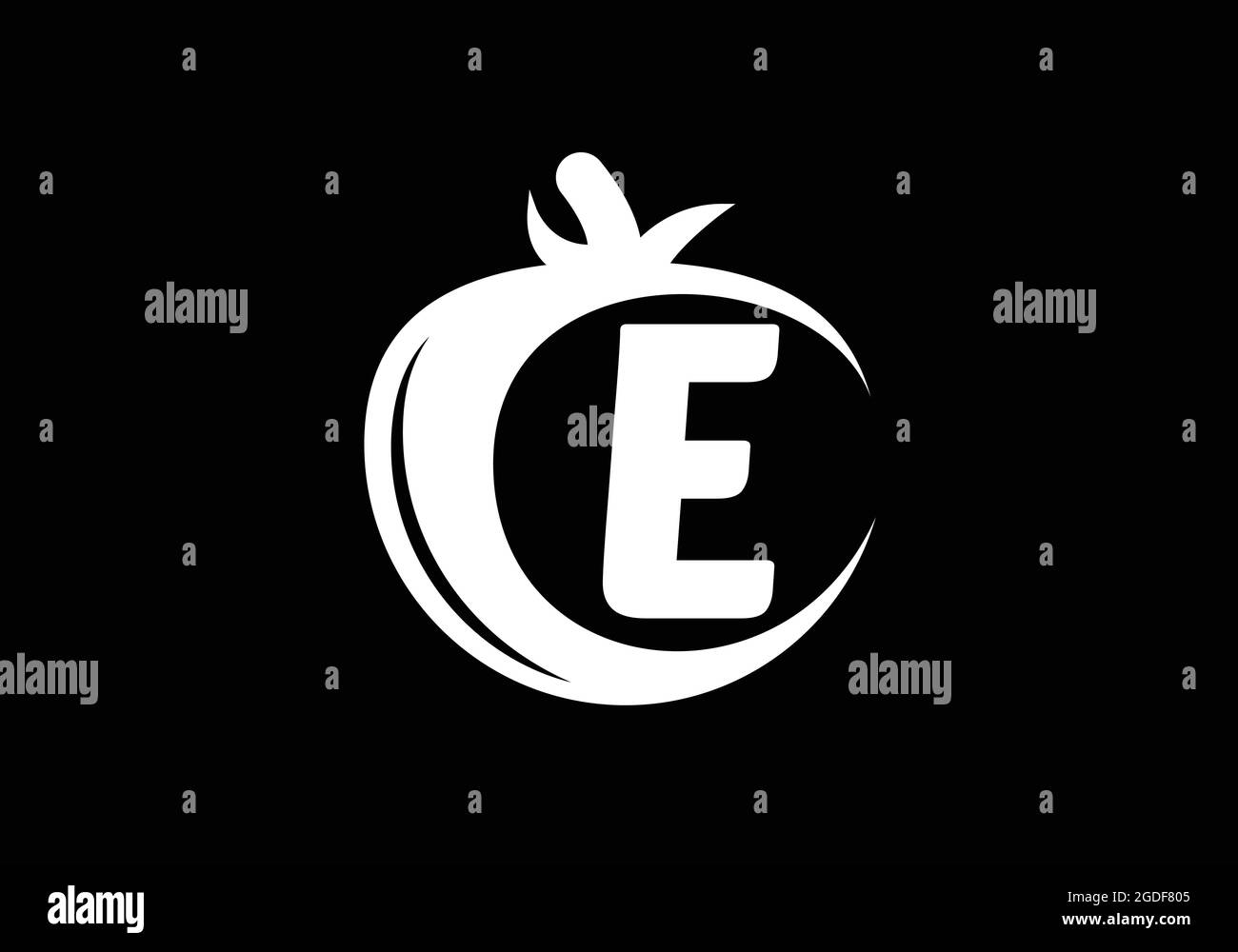 Anfängliches E-Monogramm-Alphabet mit Tomate. Tomate Logo Design-Vorlage. Schrift-Emblem. Modernes Vektor-Logo für Bio-Lebensmittel-Geschäft und Firmenidentität Stock Vektor