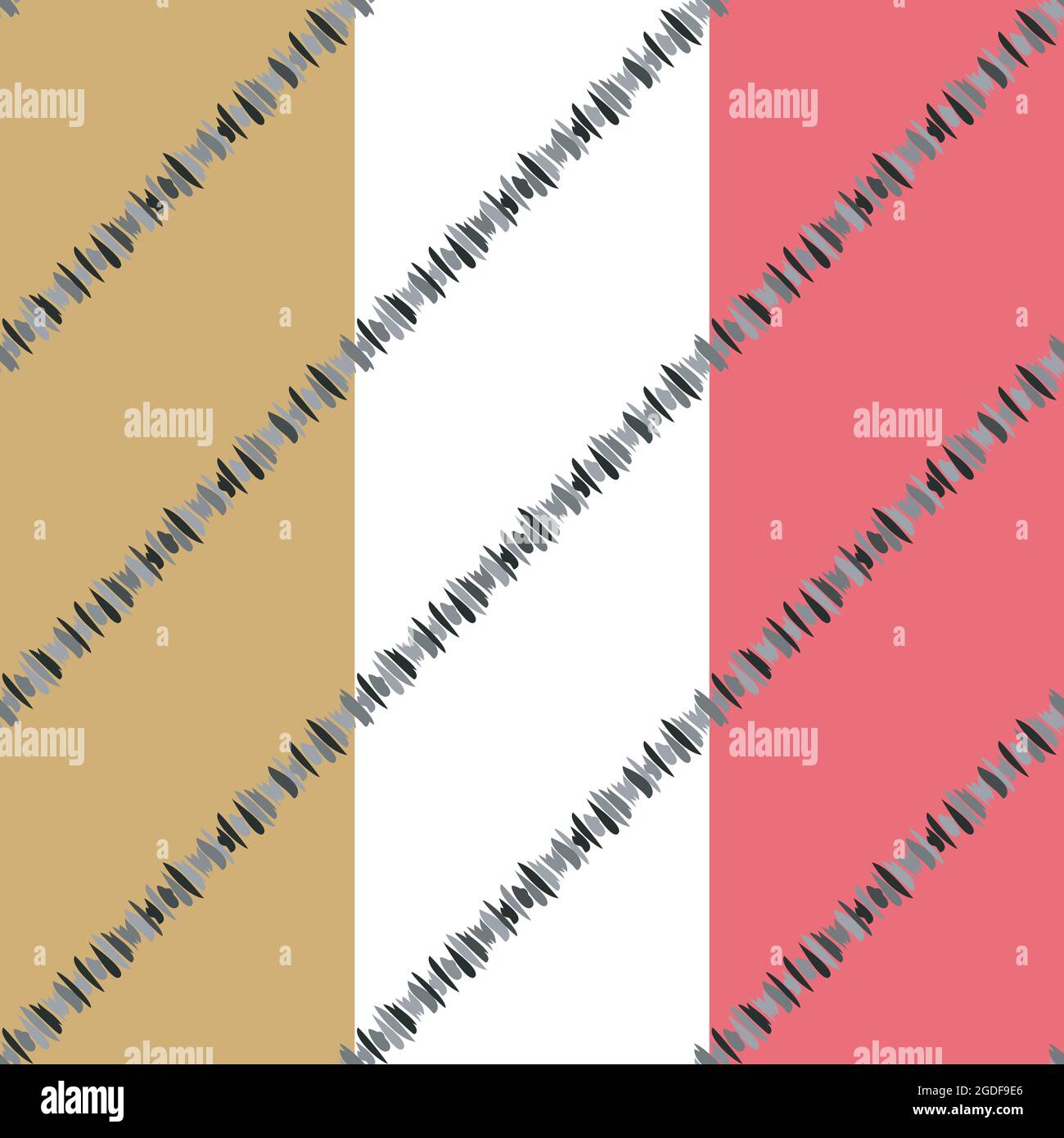Linie der Tintenpinsel-Flecken. Diagonal gestreiftes, geometrisches Nahtloses Muster, in Grautönen gehaltene Farbpalette. Rosa, weiß, beige leicht bearbeitbarer Farbhintergrund Stock Vektor