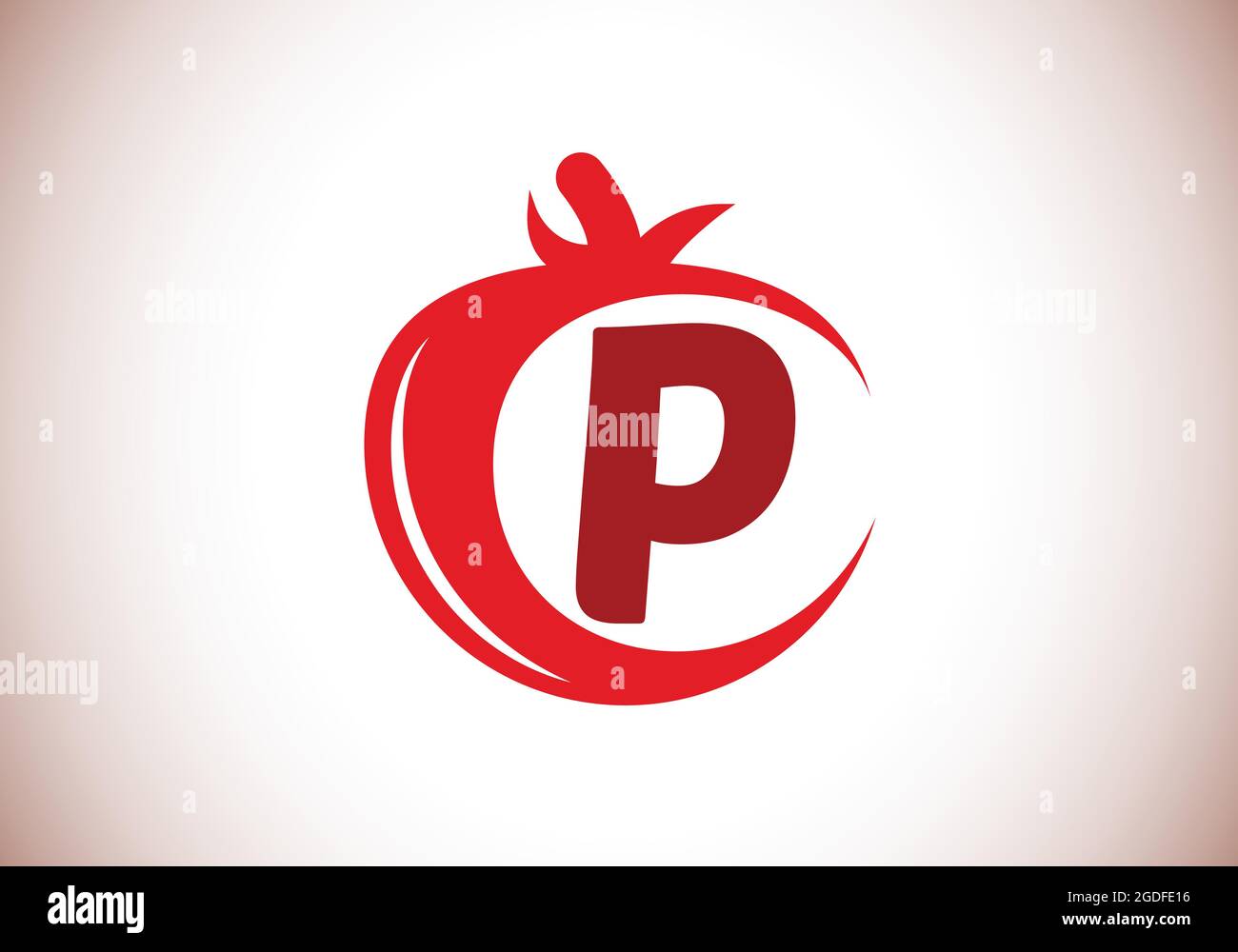 Anfängliches P-Monogramm-Alphabet mit Tomate. Tomate Logo Design-Vorlage. Schrift-Emblem. Modernes Vektor-Logo für Bio-Lebensmittel-Geschäft und Firmenidentität Stock Vektor