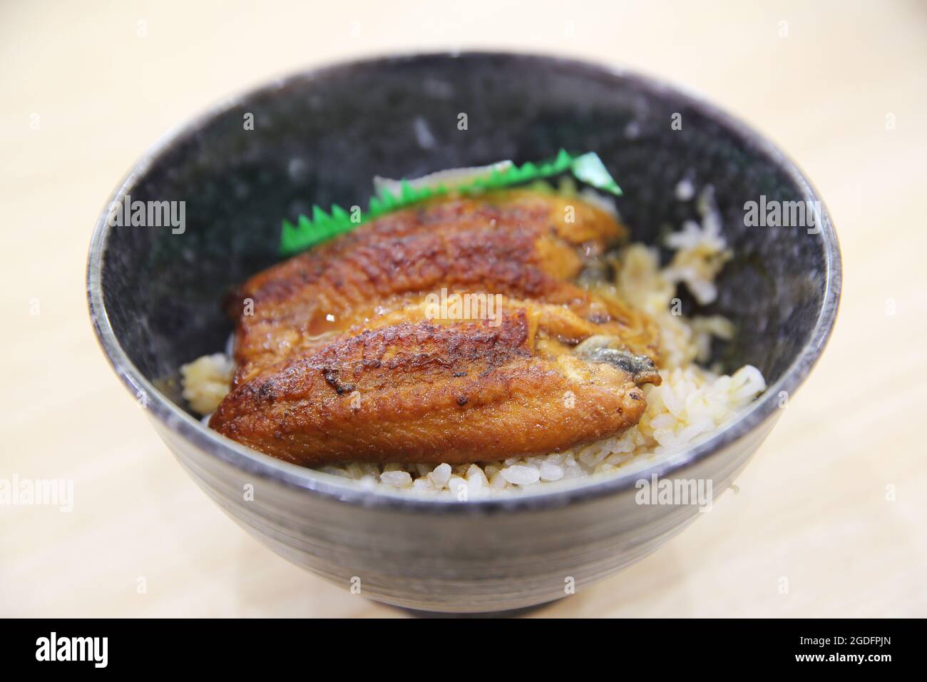 Japanisches Essen Unadon auf Holzhintergrund Stockfoto