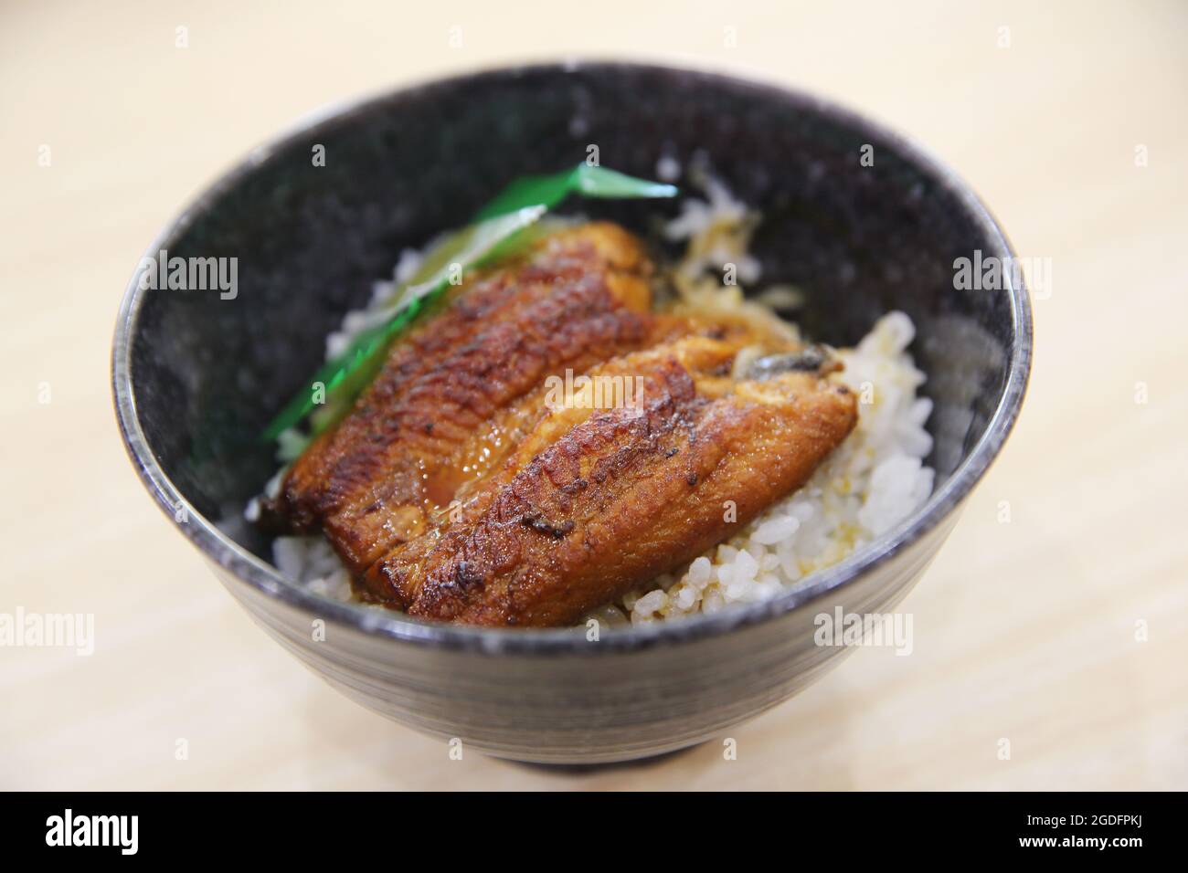 Japanisches Essen Unadon auf Holzhintergrund Stockfoto