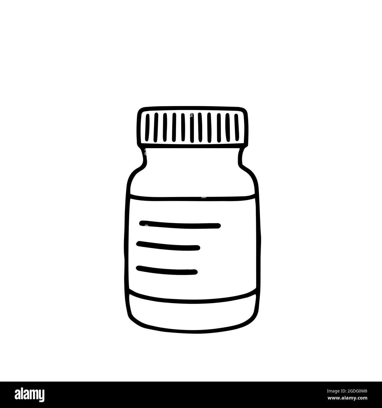 Eine Apothekenflasche für die Medizin im Stil von Doodles im Vektorformat, geeignet für die Verwendung im Internet, Print oder Werbung. Stock Vektor