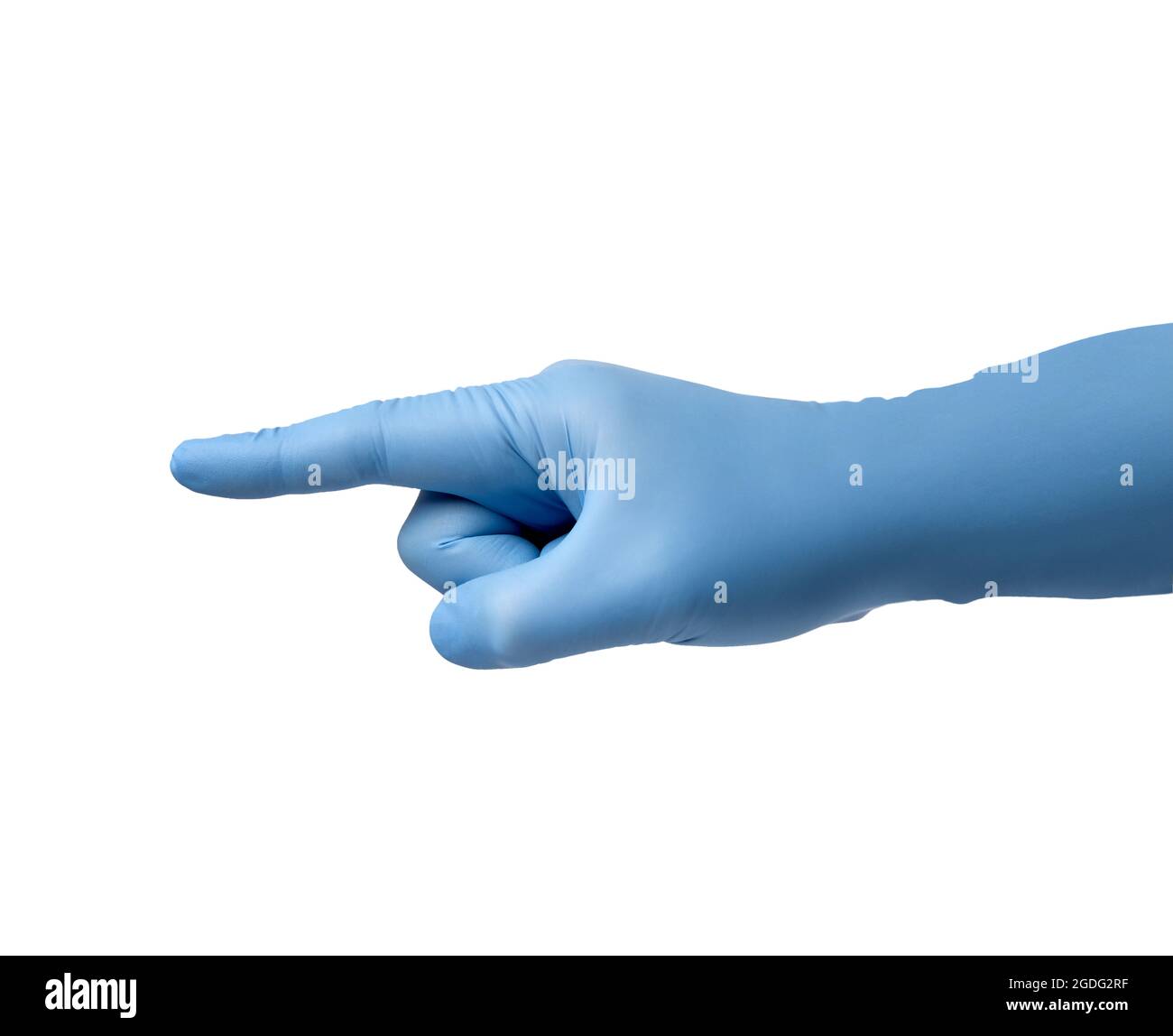 Latexhandschuh Hand zeigen Finger Schutz Virus Coronvirus Corona Krankheit Epidemie medizinische Gesundheit Hygiene Stockfoto