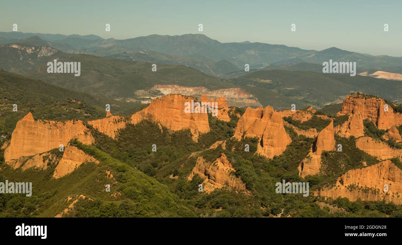 Las Medulas, ein römisches Goldbergbaugebiet. UNESCO-Weltkulturerbe in Kastilien und Leon, Spanien Stockfoto