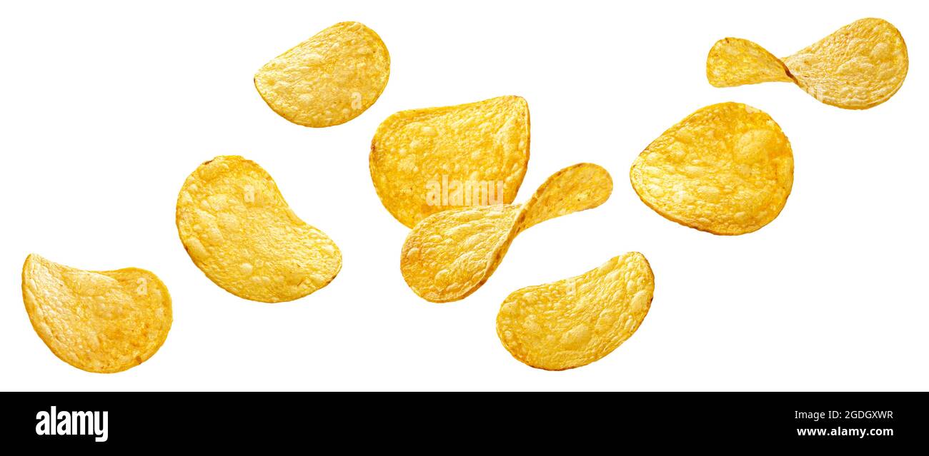 Natürliche Kartoffelchips isoliert auf weißem Hintergrund Stockfoto