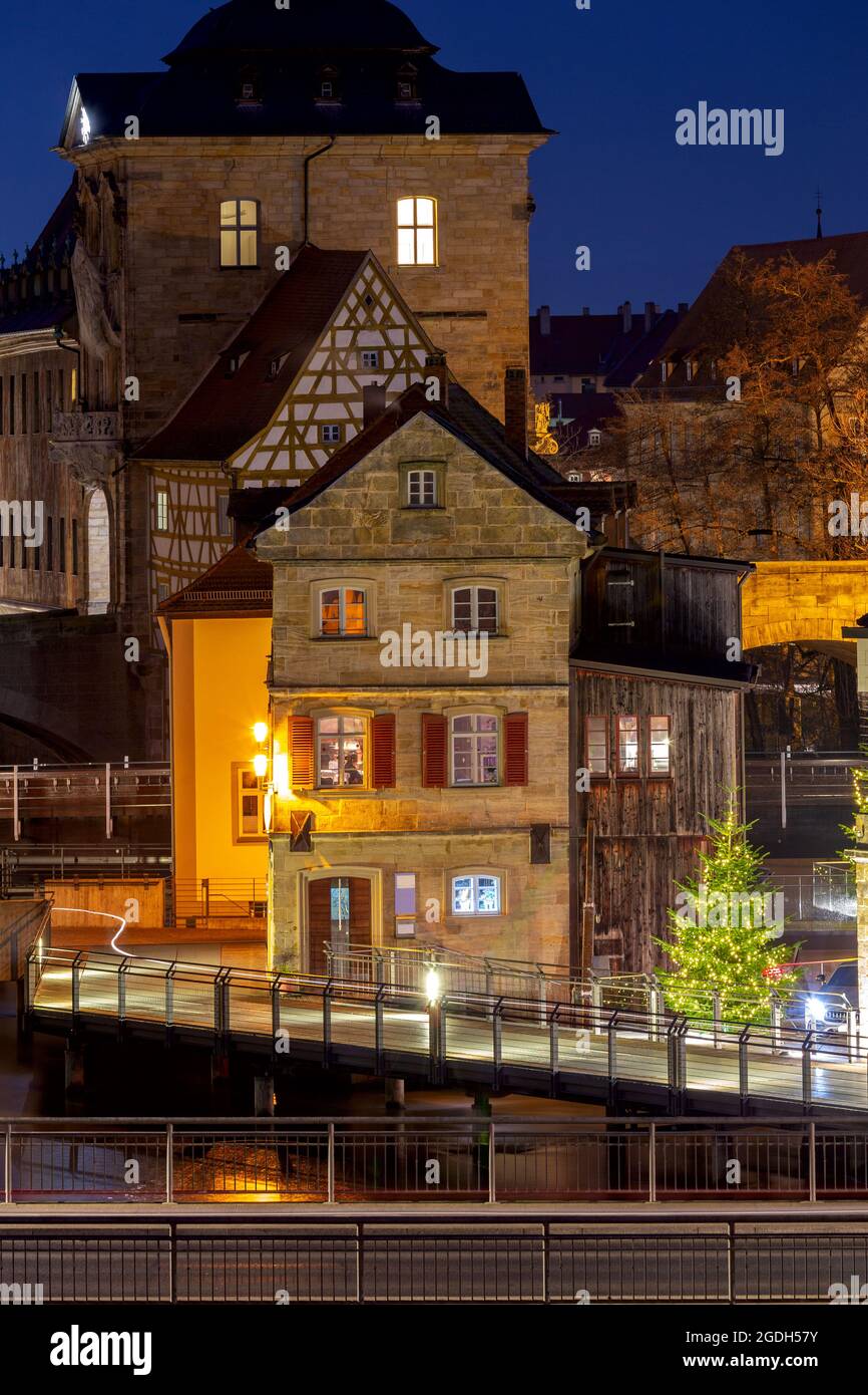 Alte mittelalterliche Häuser am Kanal bei Sonnenuntergang. Bamberg. Deutschland. Bayern Stockfoto
