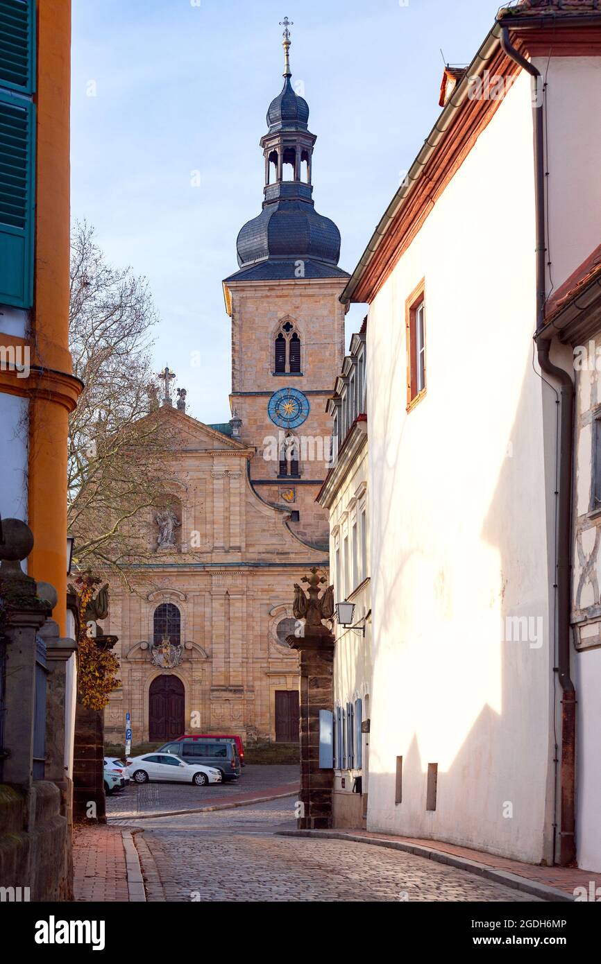 Bunte Fassaden alter Häuser im historischen Teil der Stadt. Bamberg. Bayern Deutschland. Stockfoto