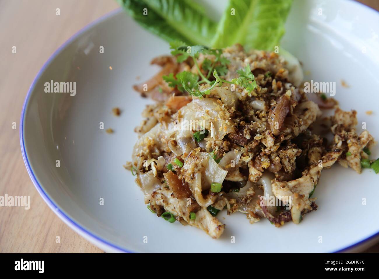 Gebratene Nudeln mit Huhn, thailändische Küche Stockfoto