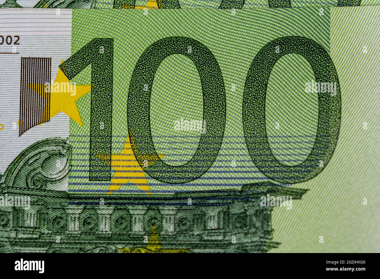 Detail einer 100-Euro-Banknote der europäischen Gemeinschaft Stockfoto